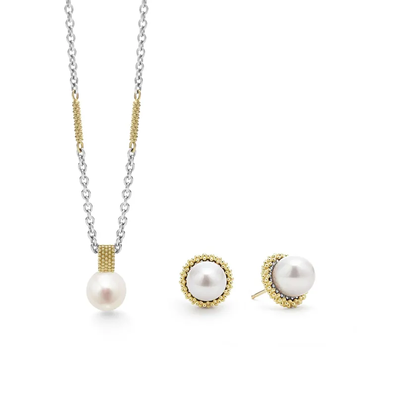 Luna 18K Gold Pearl Earring and Necklace Gift Set sold by LAGOS
