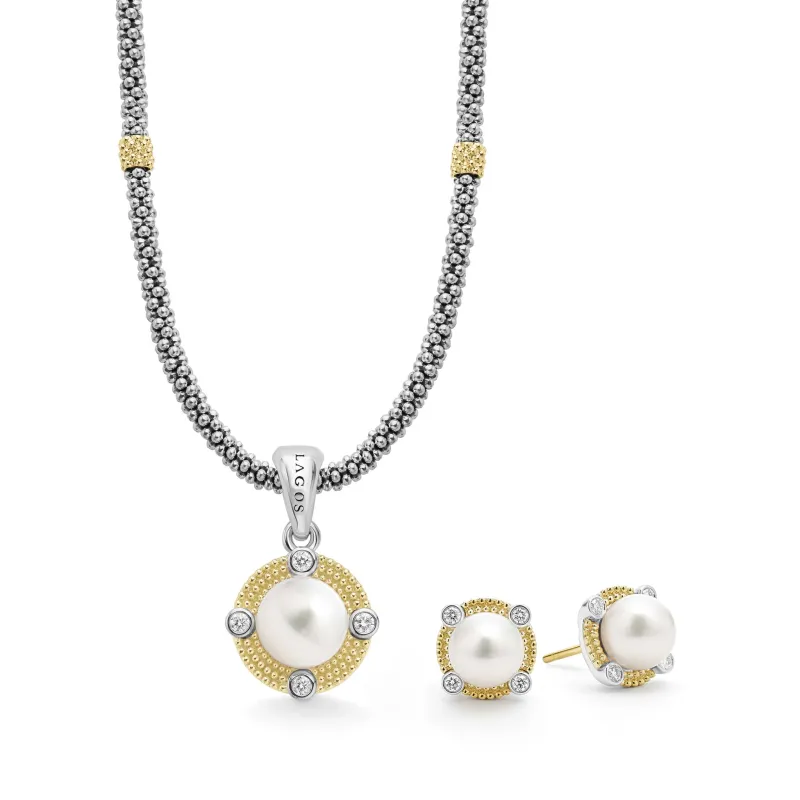 Luna Pearl Diamond Earring and Necklace Gift Set sold by LAGOS