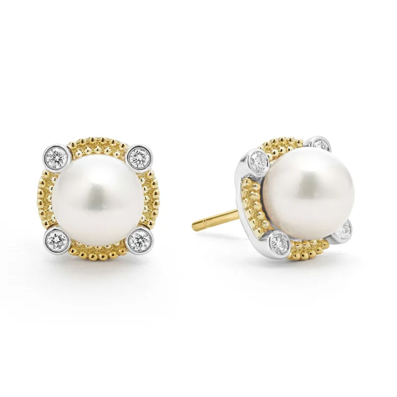 Luna Pearl Diamond Stud Earrings sold by LAGOS