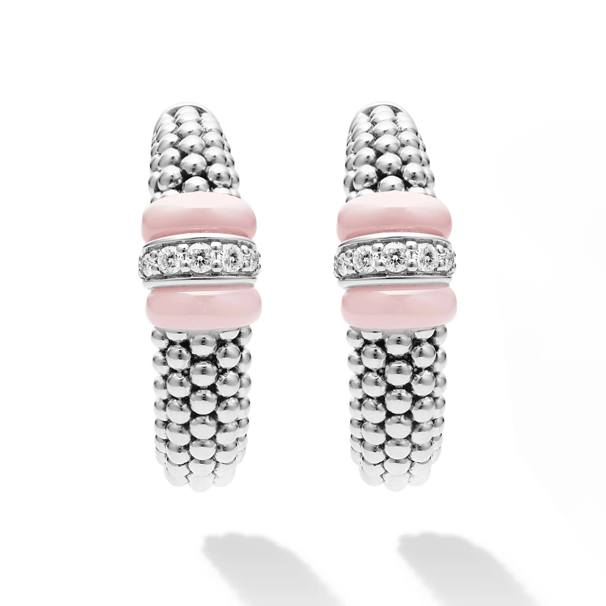 Pink Caviar Pink Ceramic Caviar Diamond Hoop Earrings sold by LAGOS product image thumbnail 4