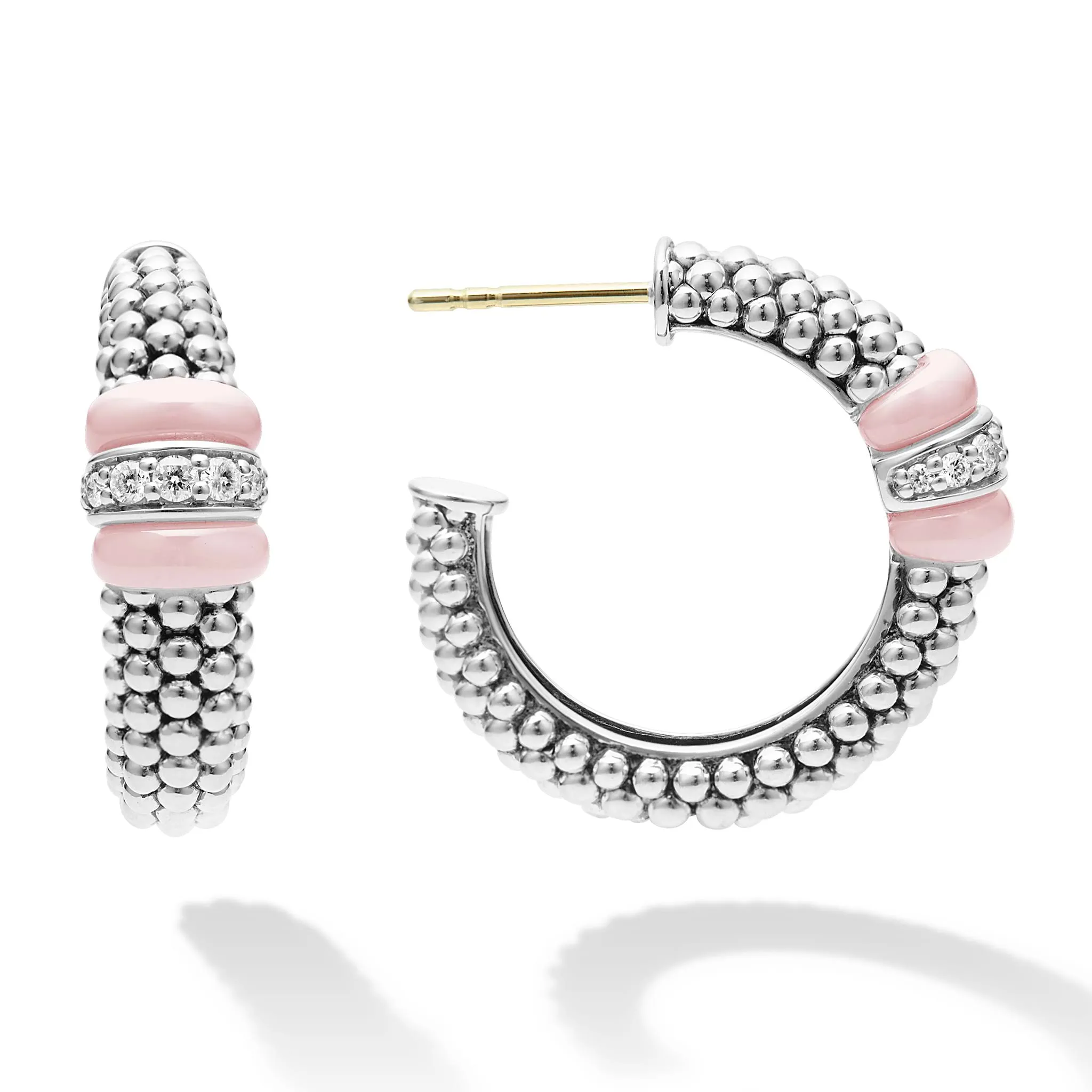 Pink Caviar Pink Ceramic Caviar Diamond Hoop Earrings sold by LAGOS product image thumbnail 3