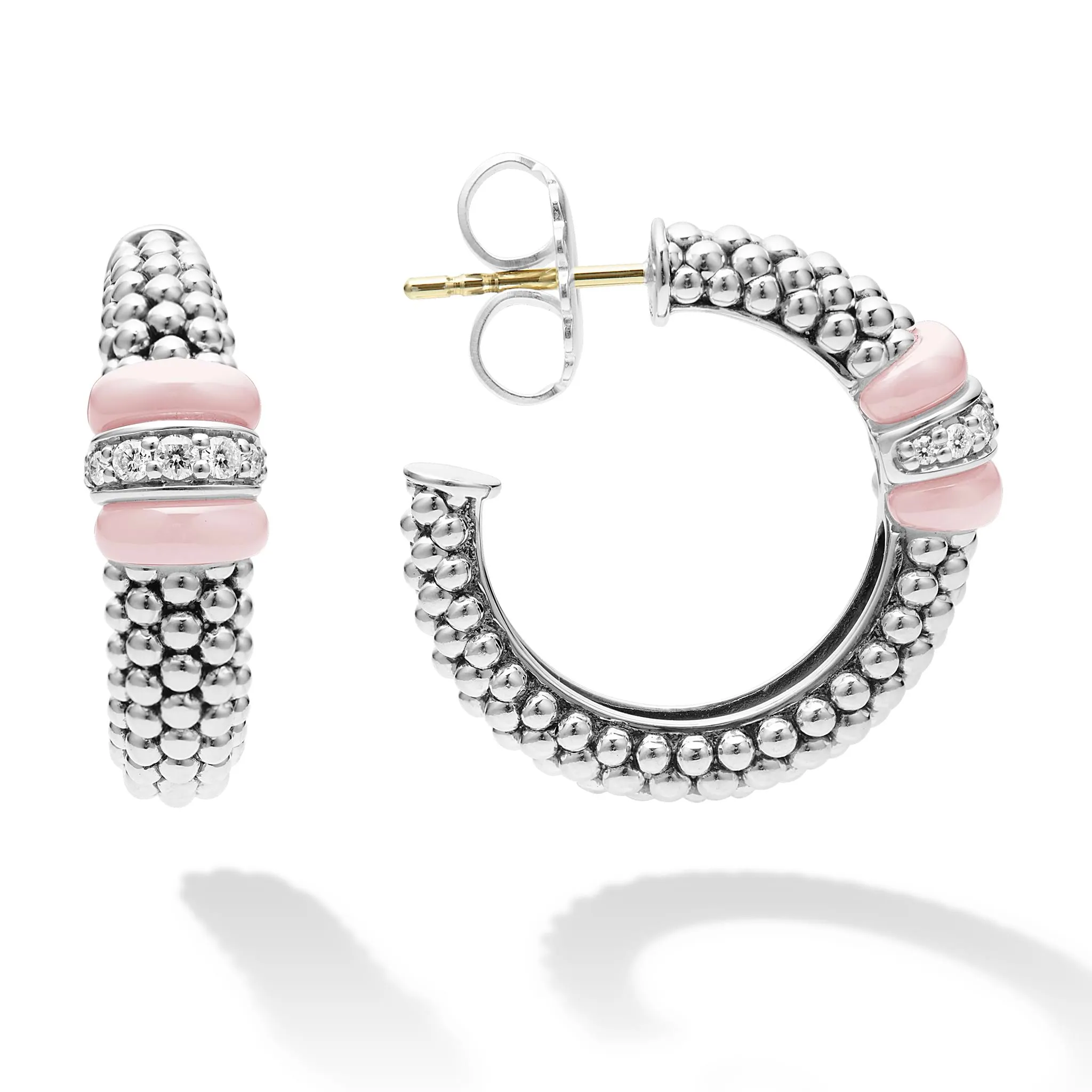 Pink Caviar Pink Ceramic Caviar Diamond Hoop Earrings sold by LAGOS
