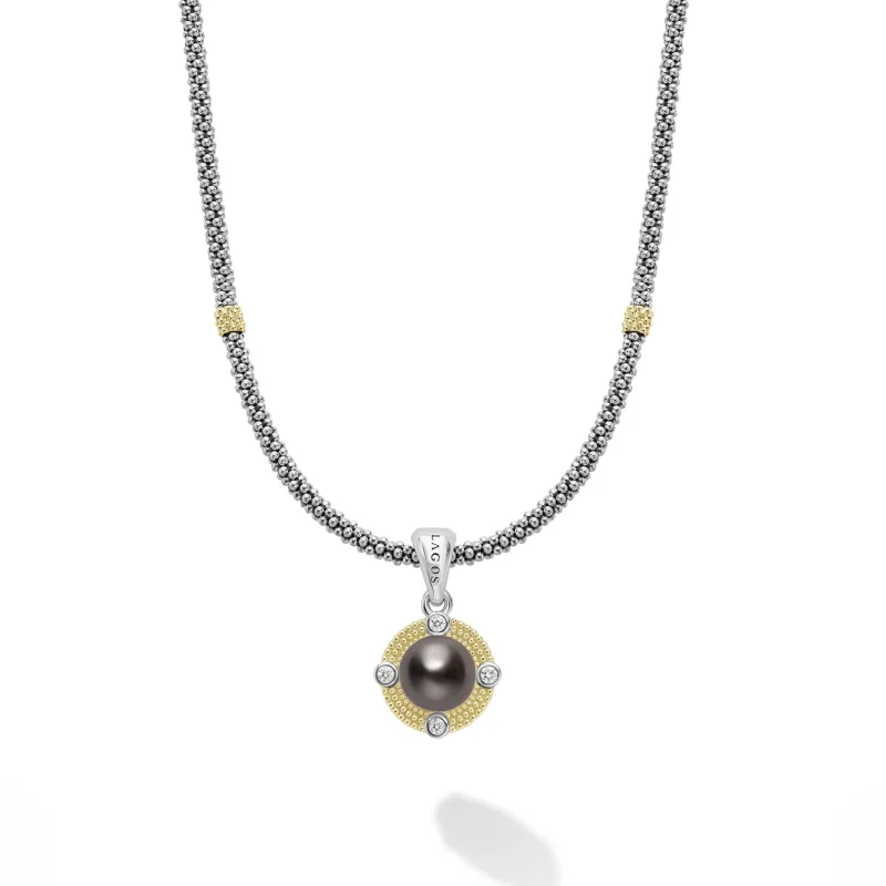 Luna Tahitian Black Pearl Diamond Caviar Necklace sold by LAGOS