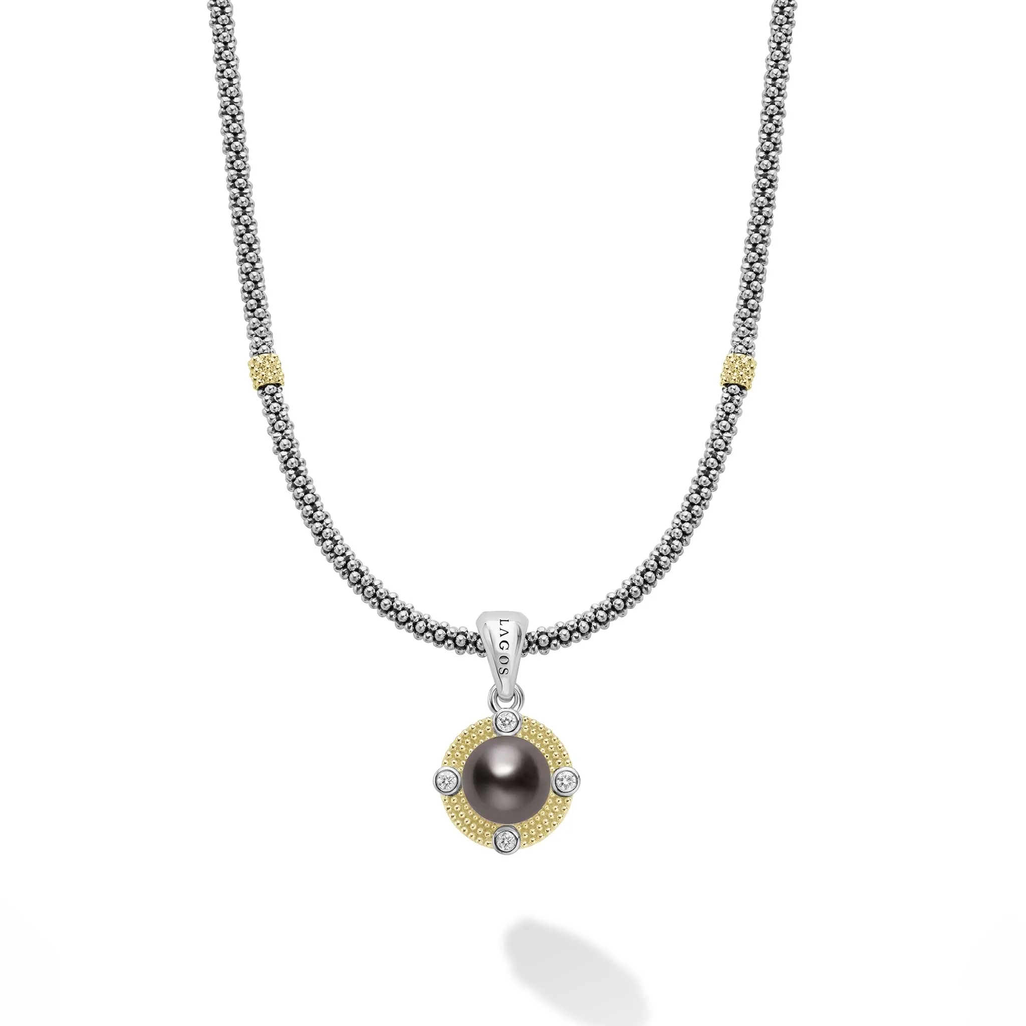 Luna Tahitian Black Pearl Diamond Caviar Necklace sold by LAGOS