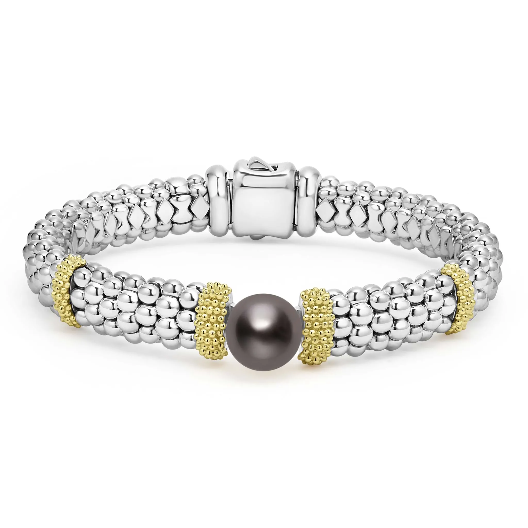 Luna Two-Tone Tahitian Black Pearl Caviar Bracelet | 9mm sold by LAGOS