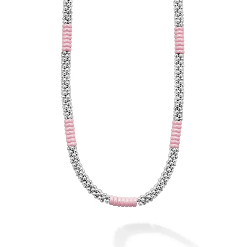 Pink Caviar Pink Silver Station Ceramic Beaded Necklace | 5mm sold by LAGOS