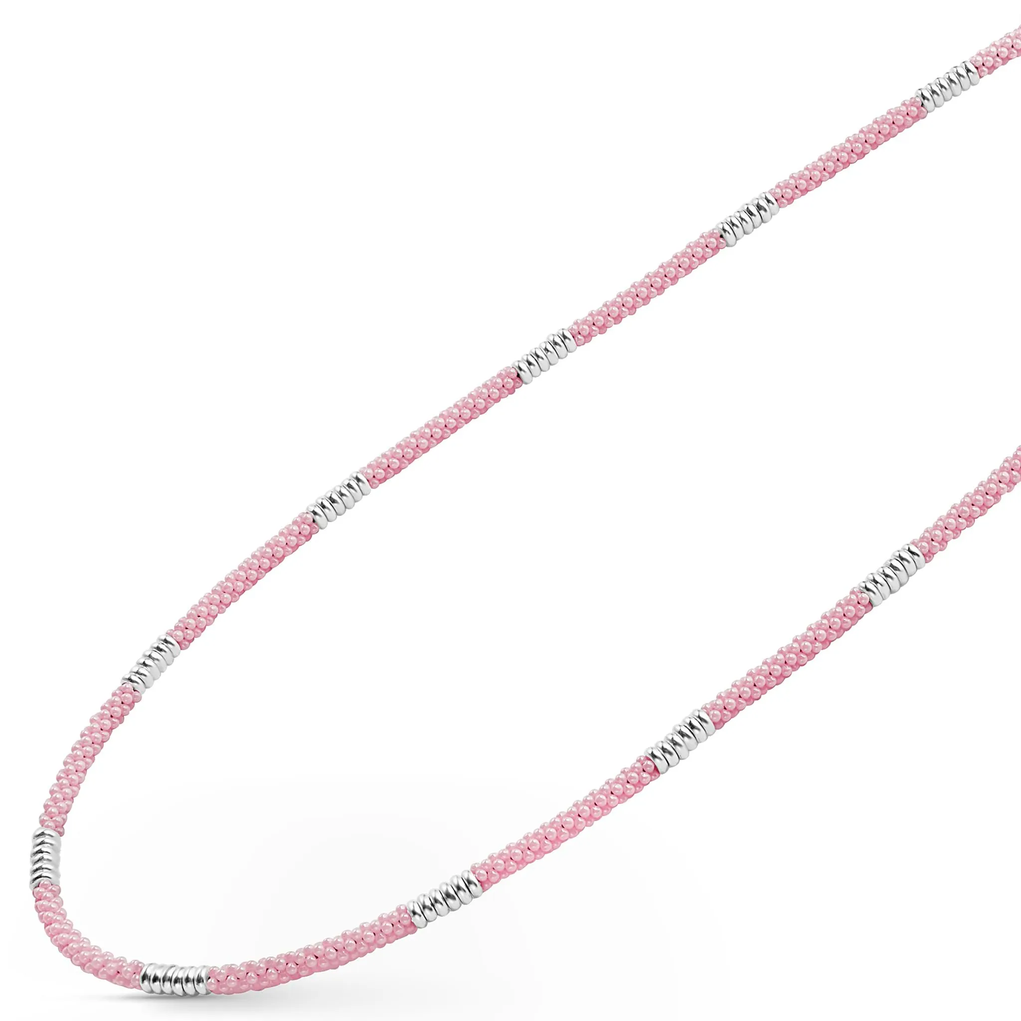 Pink Caviar Pink Silver Station Ceramic Beaded Necklace | 3mm sold by LAGOS product image thumbnail 4