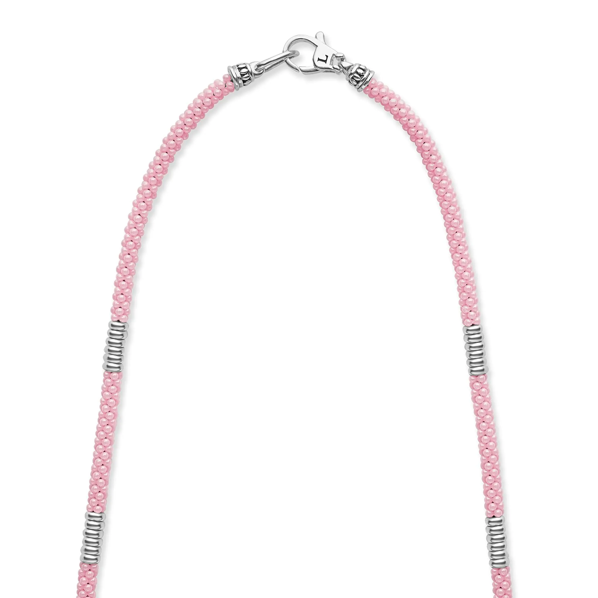 Pink Caviar Pink Silver Station Ceramic Beaded Necklace | 3mm sold by LAGOS product image thumbnail 5