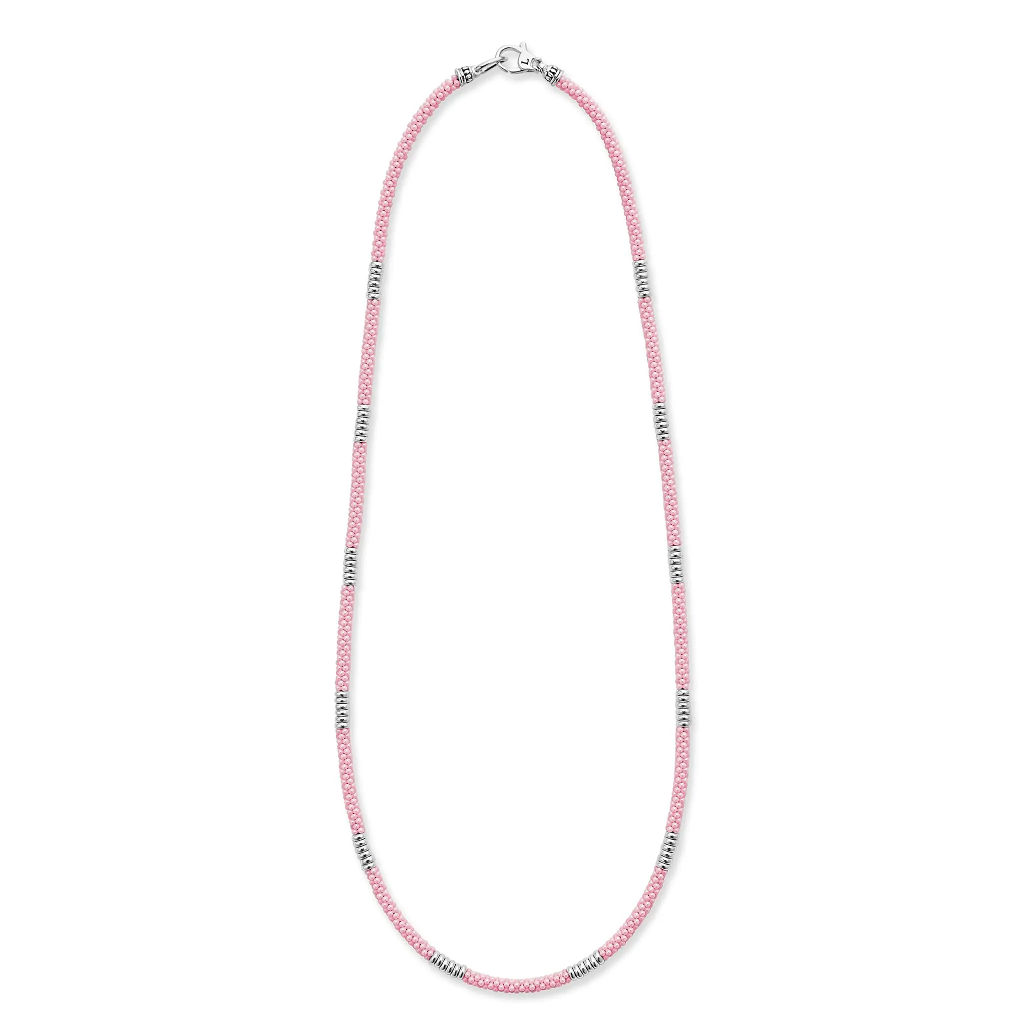 Pink Caviar Pink Silver Station Ceramic Beaded Necklace | 3mm sold by LAGOS product image thumbnail 3
