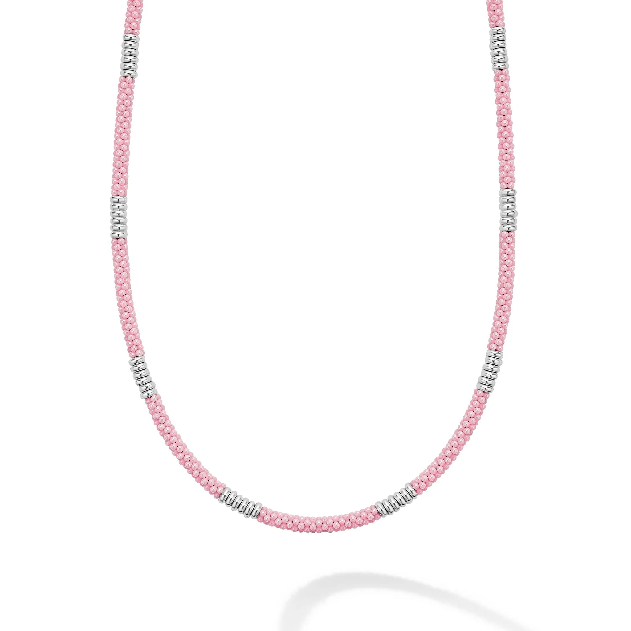 Pink Caviar Pink Silver Station Ceramic Beaded Necklace | 3mm sold by LAGOS