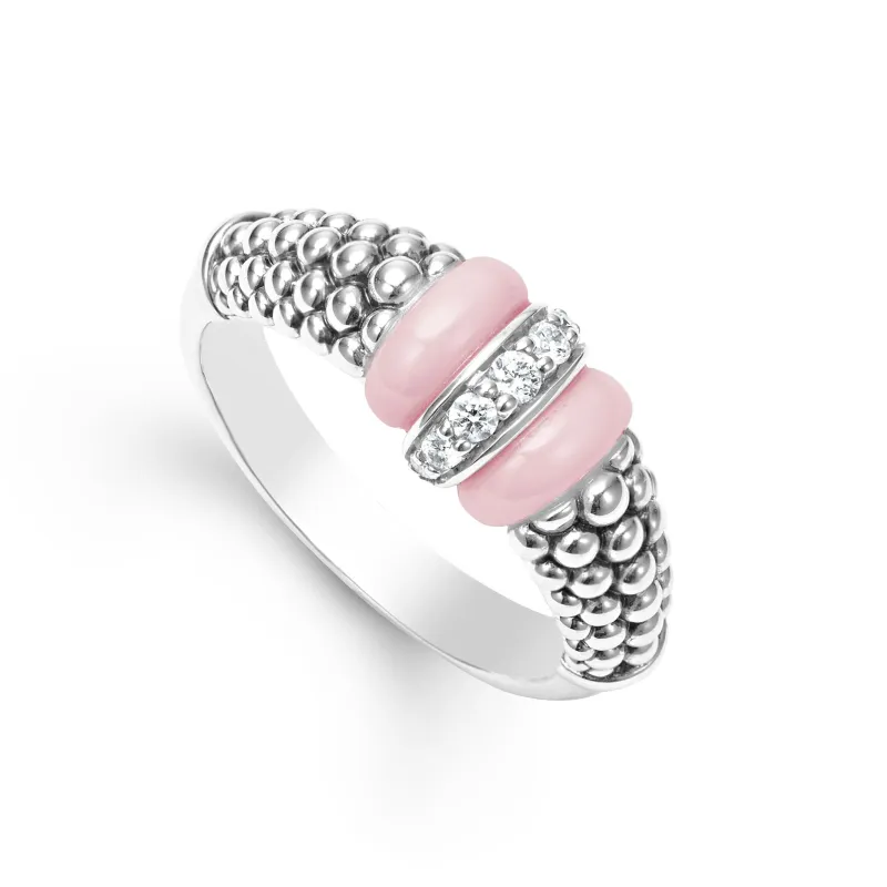 Pink Caviar Pink Ceramic and Caviar Diamond Ring sold by LAGOS