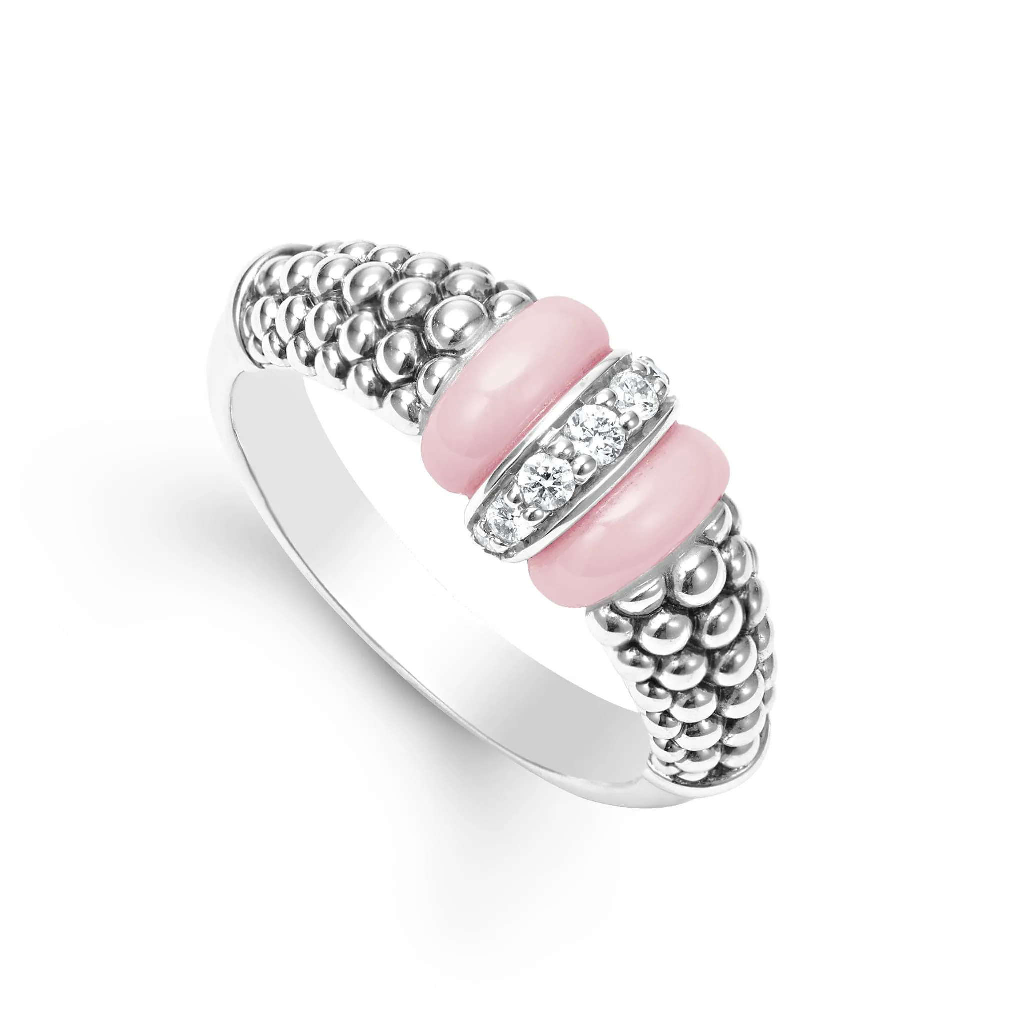 Pink Caviar Pink Ceramic and Caviar Diamond Ring sold by LAGOS
