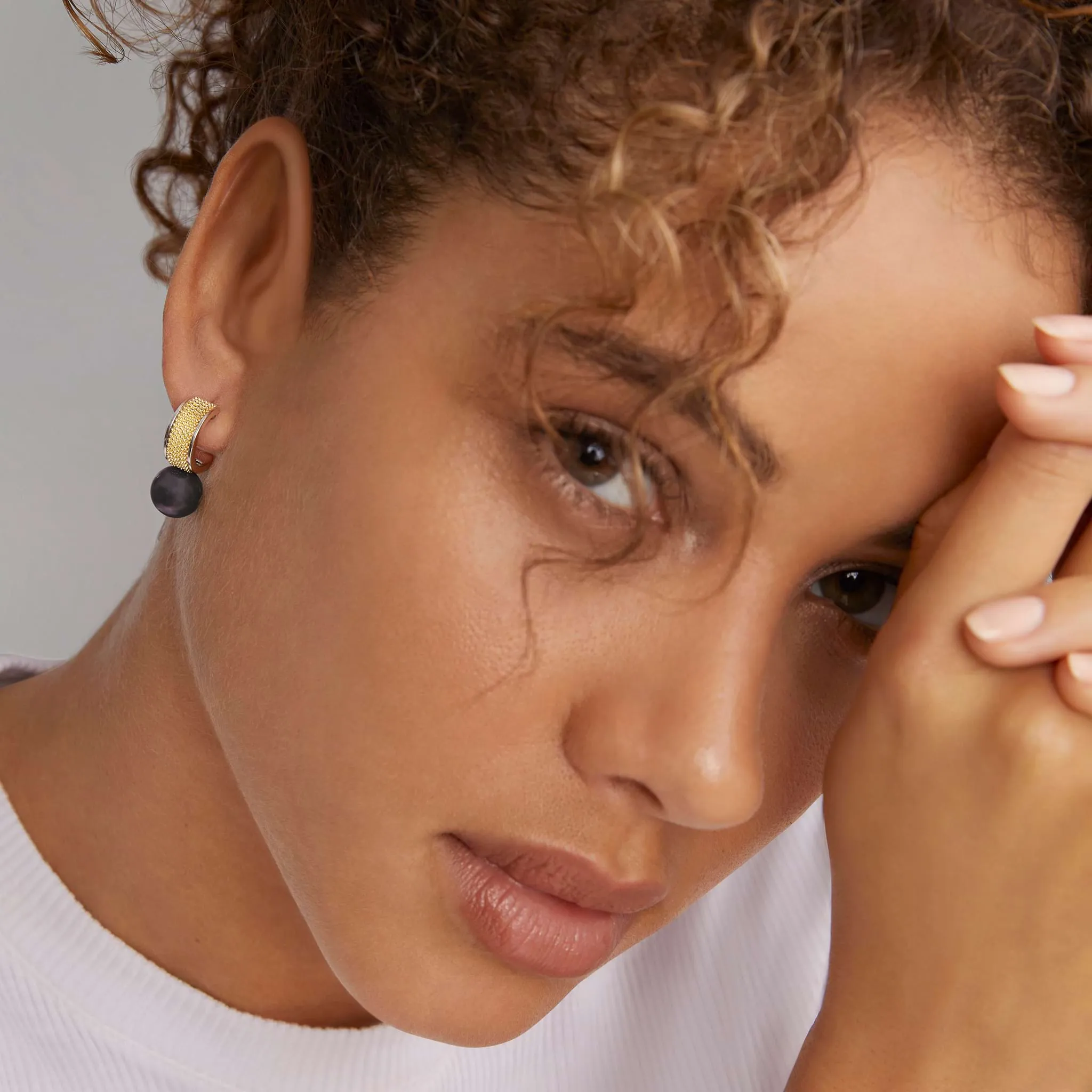 Luna Two-Tone Tahitian Black Pearl Hoop Earrings sold by LAGOS product image thumbnail 2