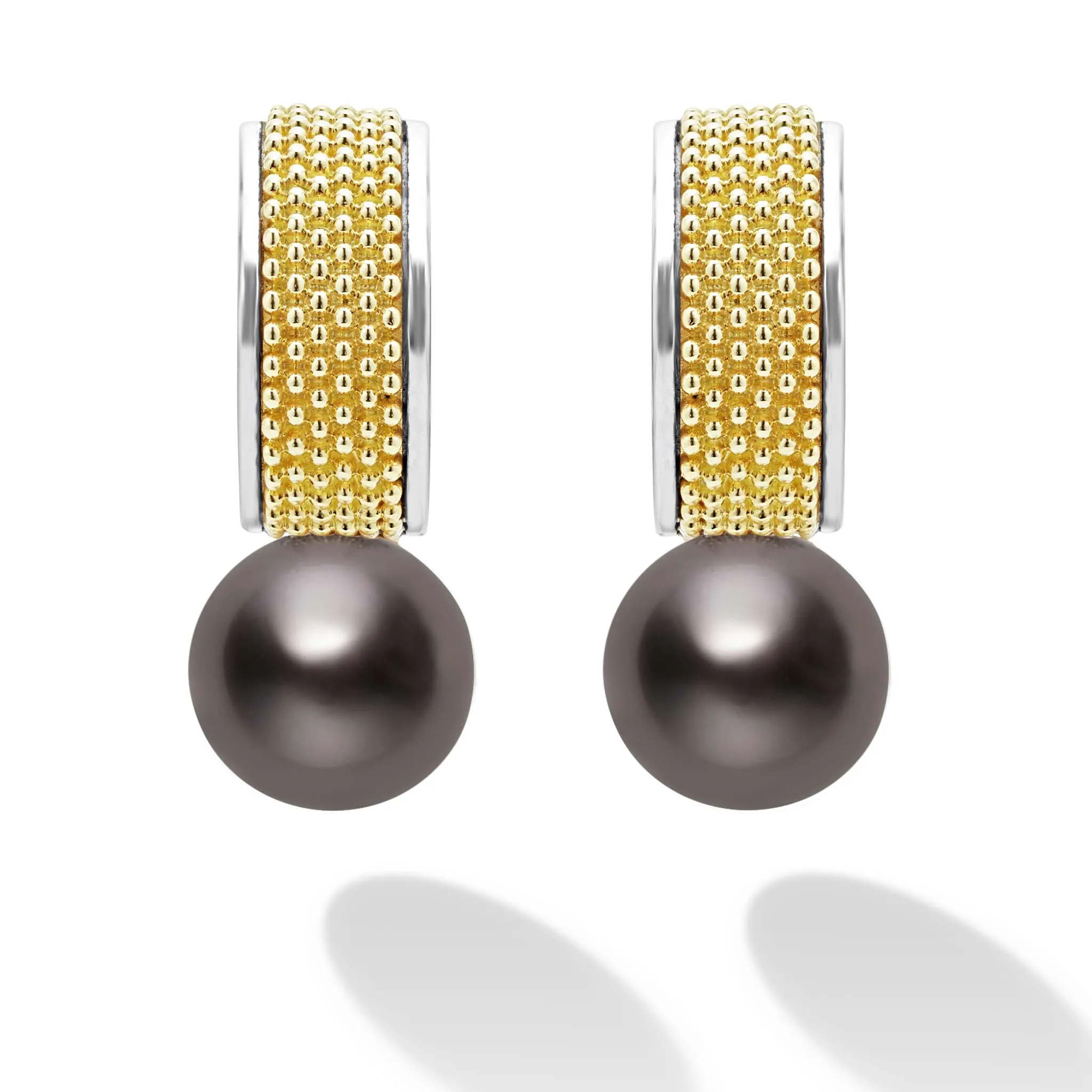 Luna Two-Tone Tahitian Black Pearl Hoop Earrings sold by LAGOS product image thumbnail 4