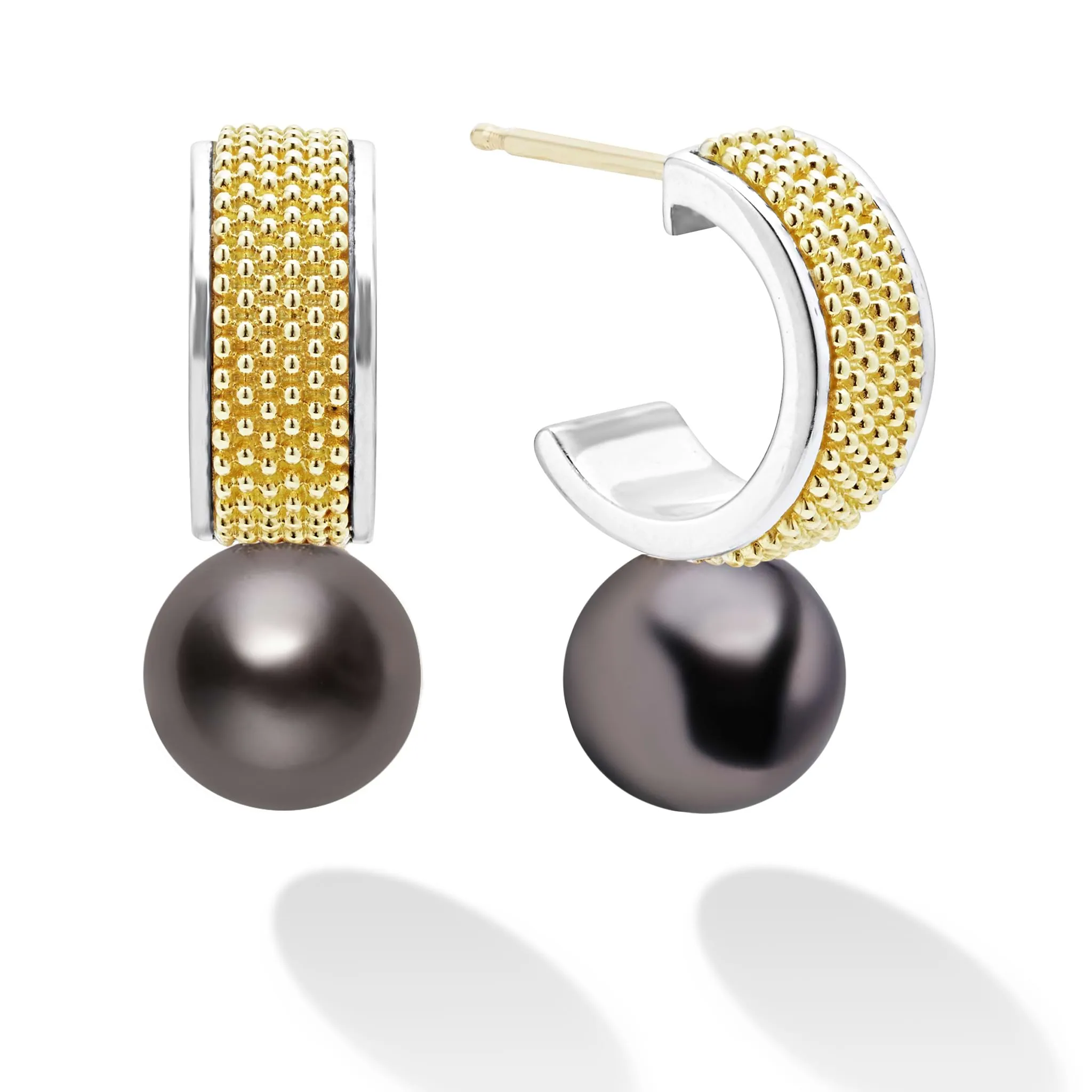 Luna Two-Tone Tahitian Black Pearl Hoop Earrings sold by LAGOS product image thumbnail 3