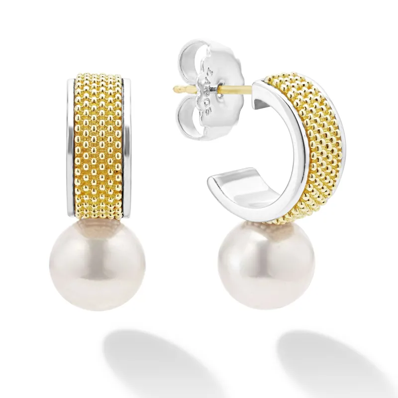 Luna Two-Tone Pearl Hoop Earrings sold by LAGOS