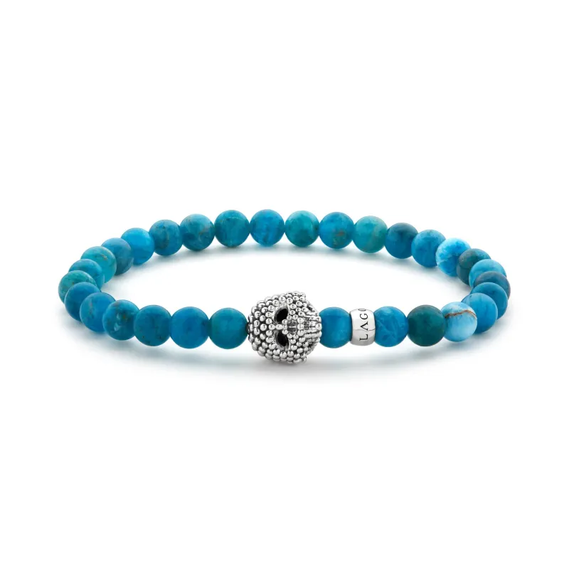 Anthem Blue Apatite Skull Bead Bracelet sold by LAGOS