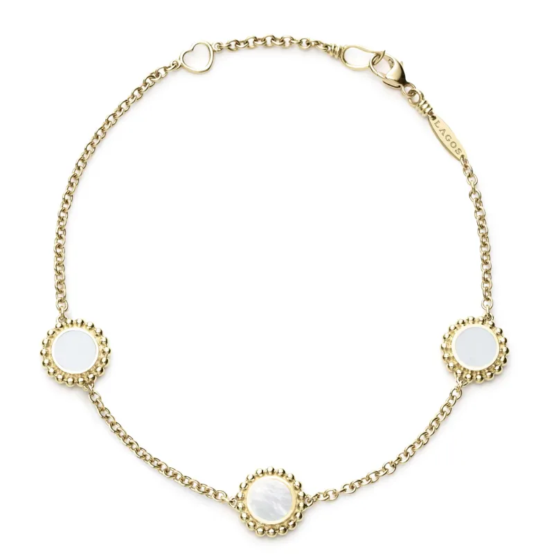 Covet Three Station Round Mother of Pearl Bracelet sold by LAGOS