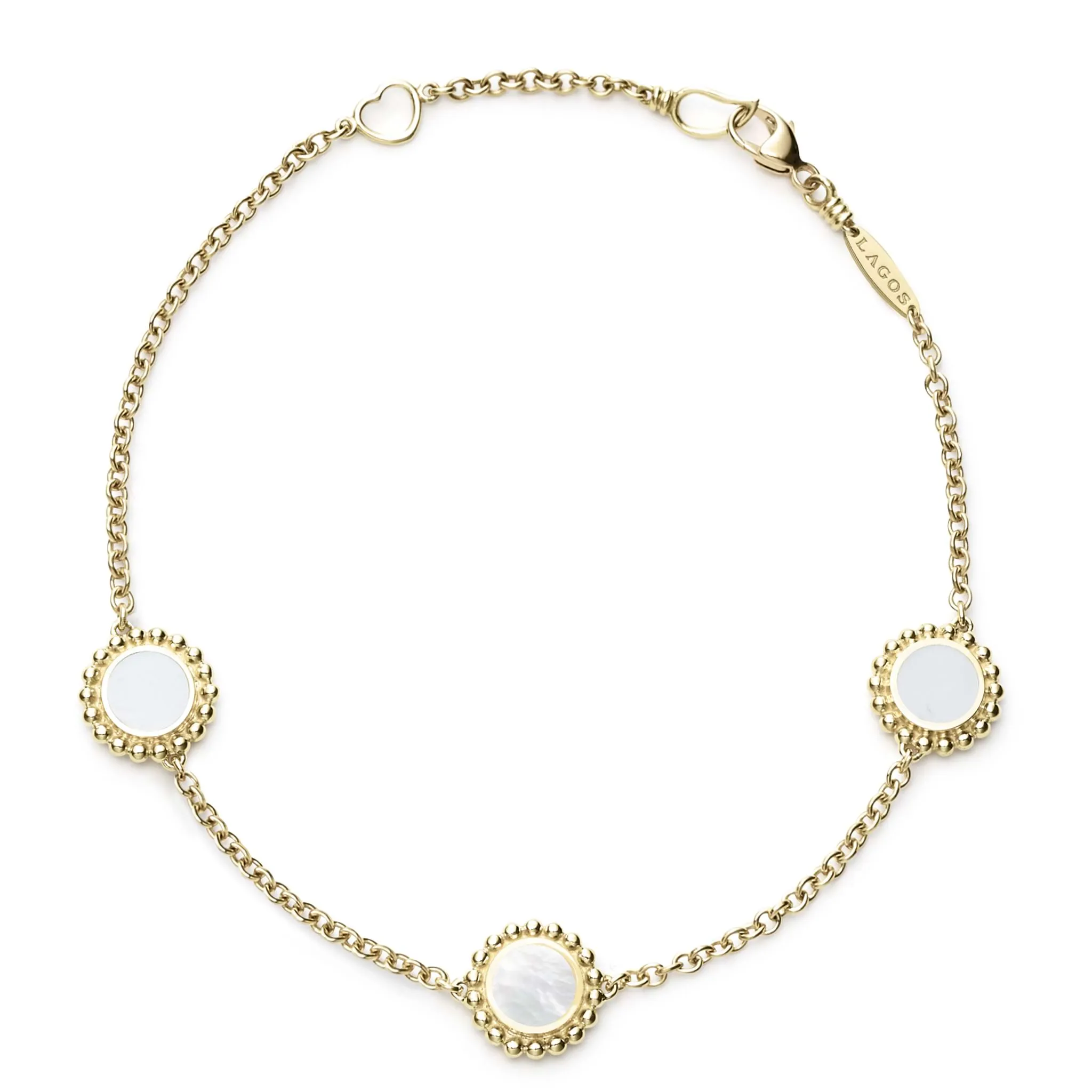 Covet Three Station Round Mother of Pearl Bracelet sold by LAGOS
