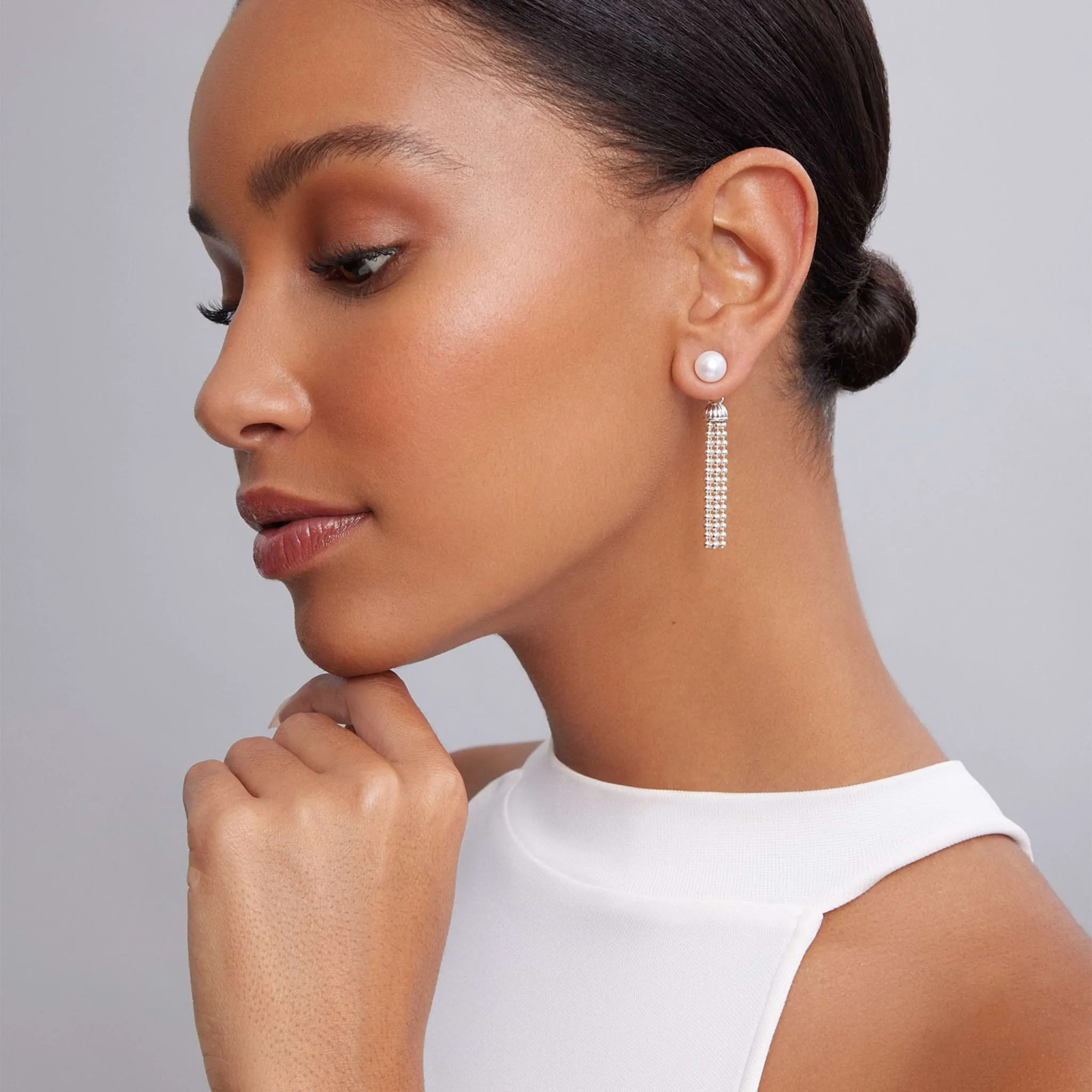 Signature Caviar Pearl Tassel Front-Back Drop Earrings sold by LAGOS product image thumbnail 2