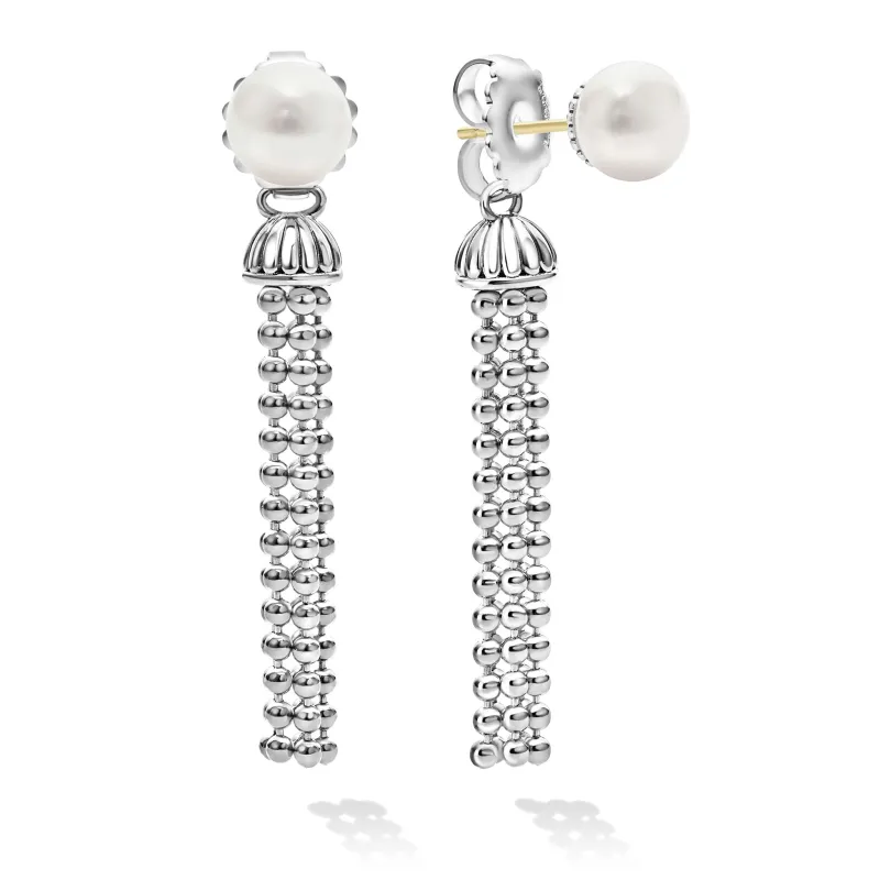 Signature Caviar Pearl Tassel Front-Back Drop Earrings sold by LAGOS