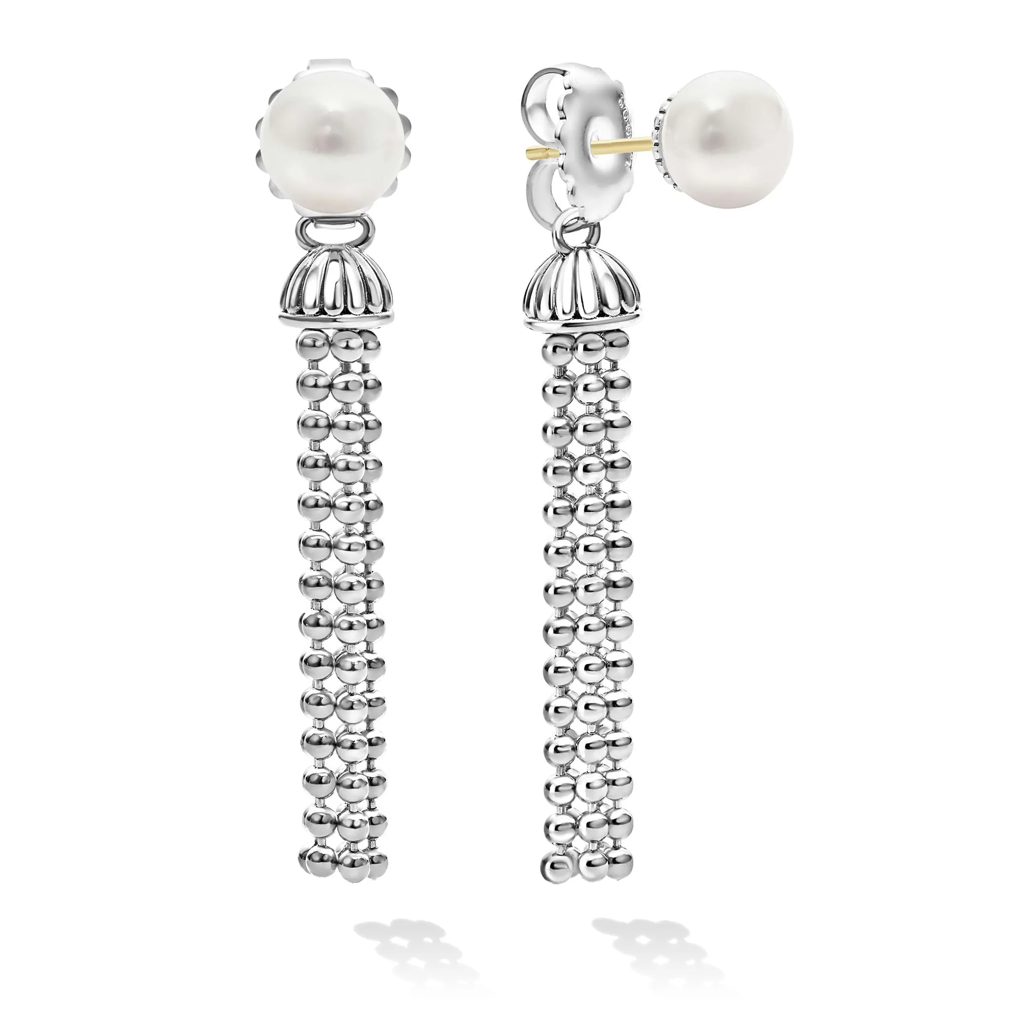 Signature Caviar Pearl Tassel Front-Back Drop Earrings sold by LAGOS