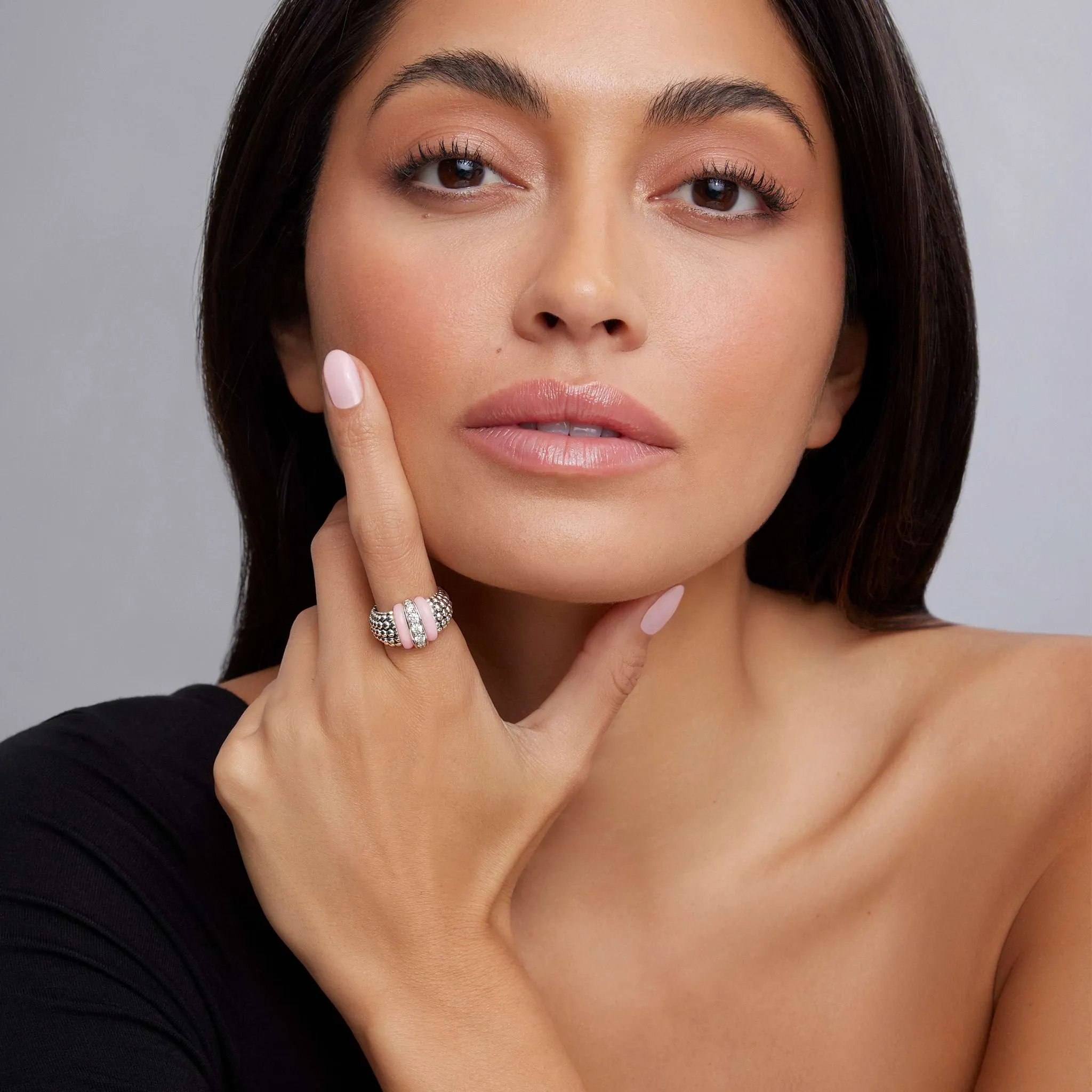 Pink Caviar Pink Ceramic Caviar Diamond Ring sold by LAGOS product image thumbnail 2