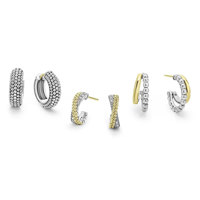 Signature Caviar Two-Tone Huggie Earring Gift Set sold by LAGOS