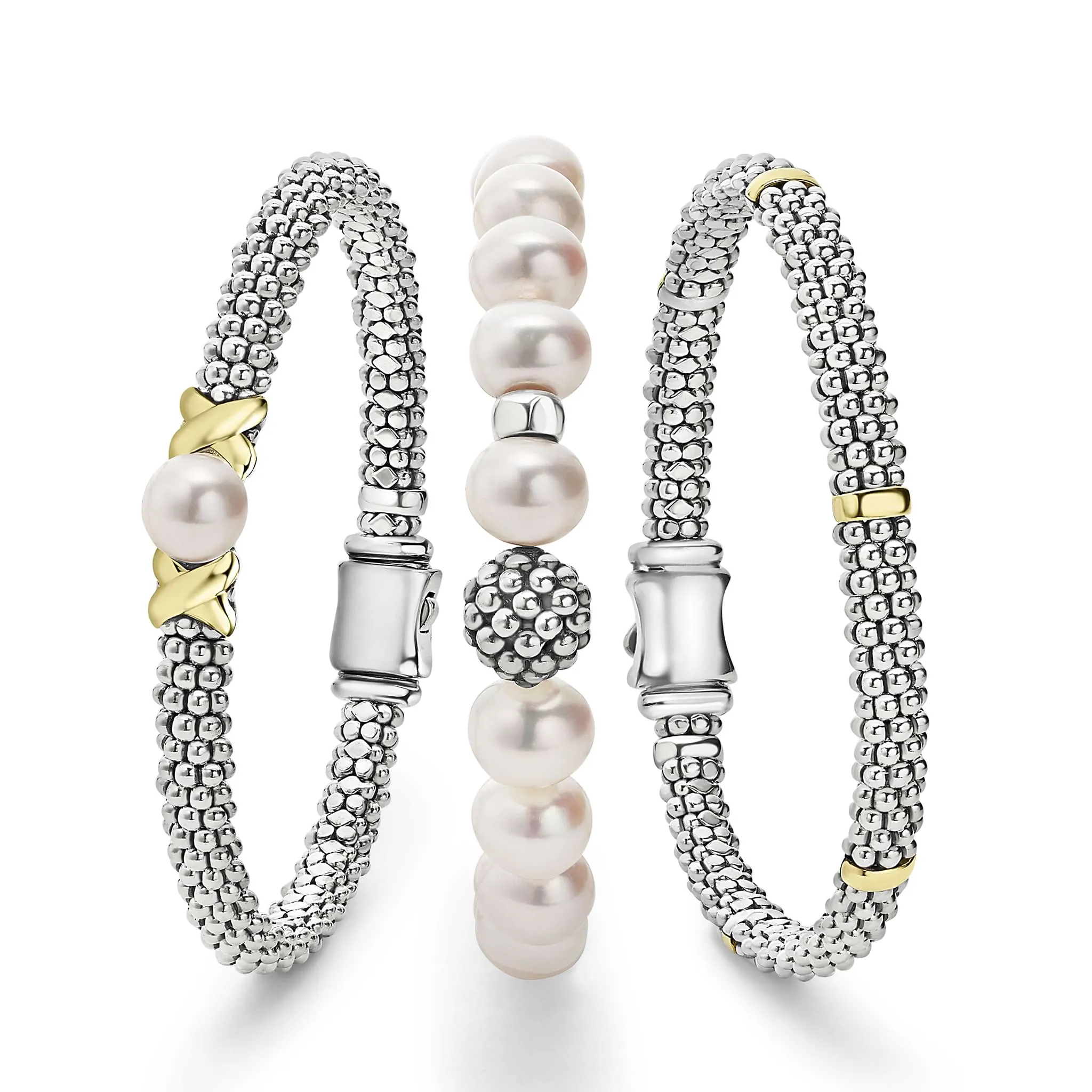 Signature Caviar Two-Tone Pearl Bracelet Gift Set sold by LAGOS