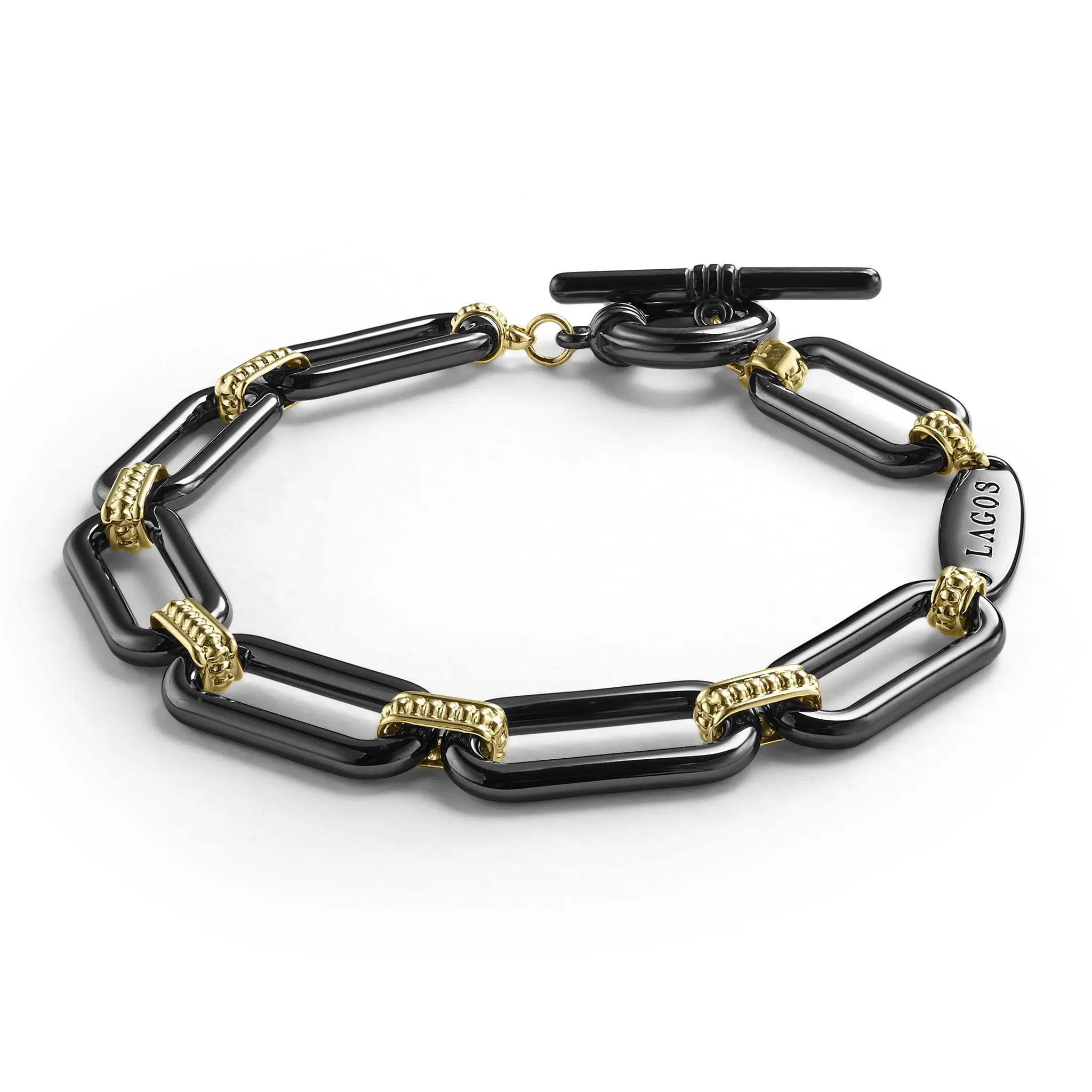 Signature Caviar 18K Gold and Black Ceramic Link Bracelet | 9mm sold by LAGOS product image thumbnail 3