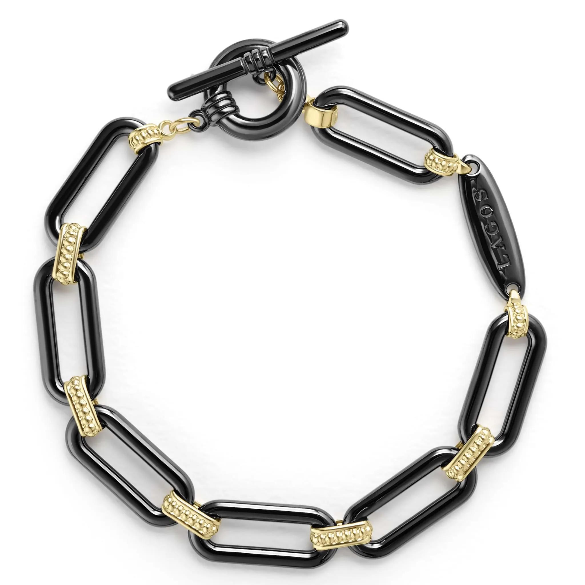 Signature Caviar 18K Gold and Black Ceramic Link Bracelet | 9mm sold by LAGOS