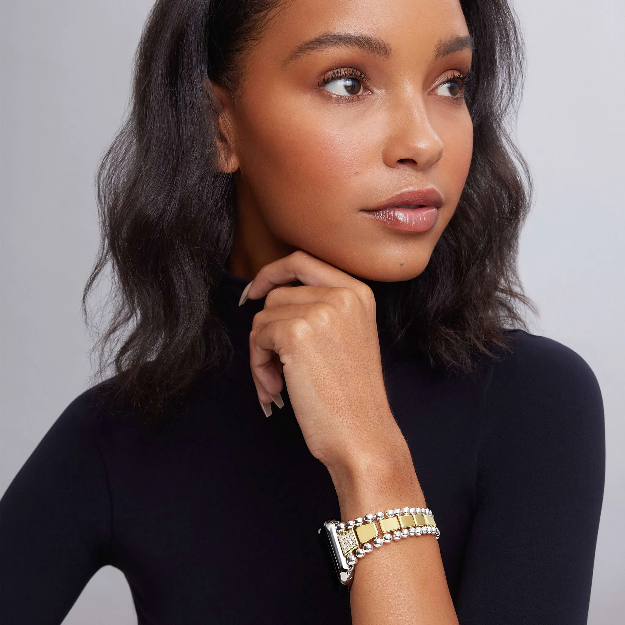 Smart Caviar 18K Gold and Sterling Silver Single Diamond Watch Bracelet-42-49mm sold by LAGOS product image thumbnail 2