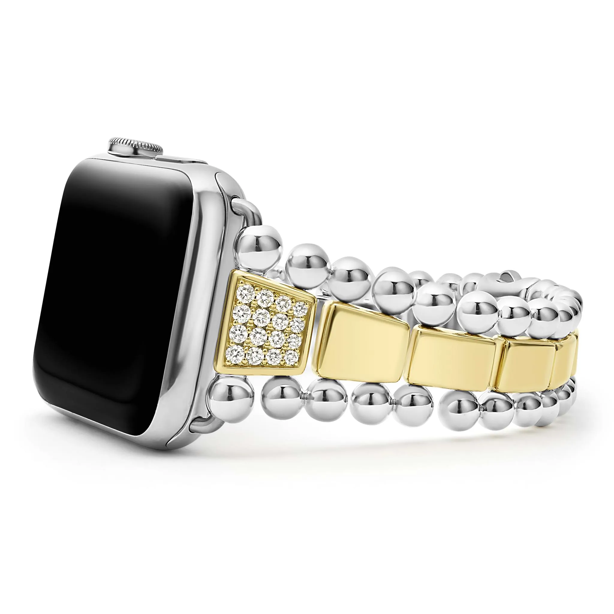 Smart Caviar 18K Gold and Sterling Silver Single Diamond Watch Bracelet-42-49mm sold by LAGOS