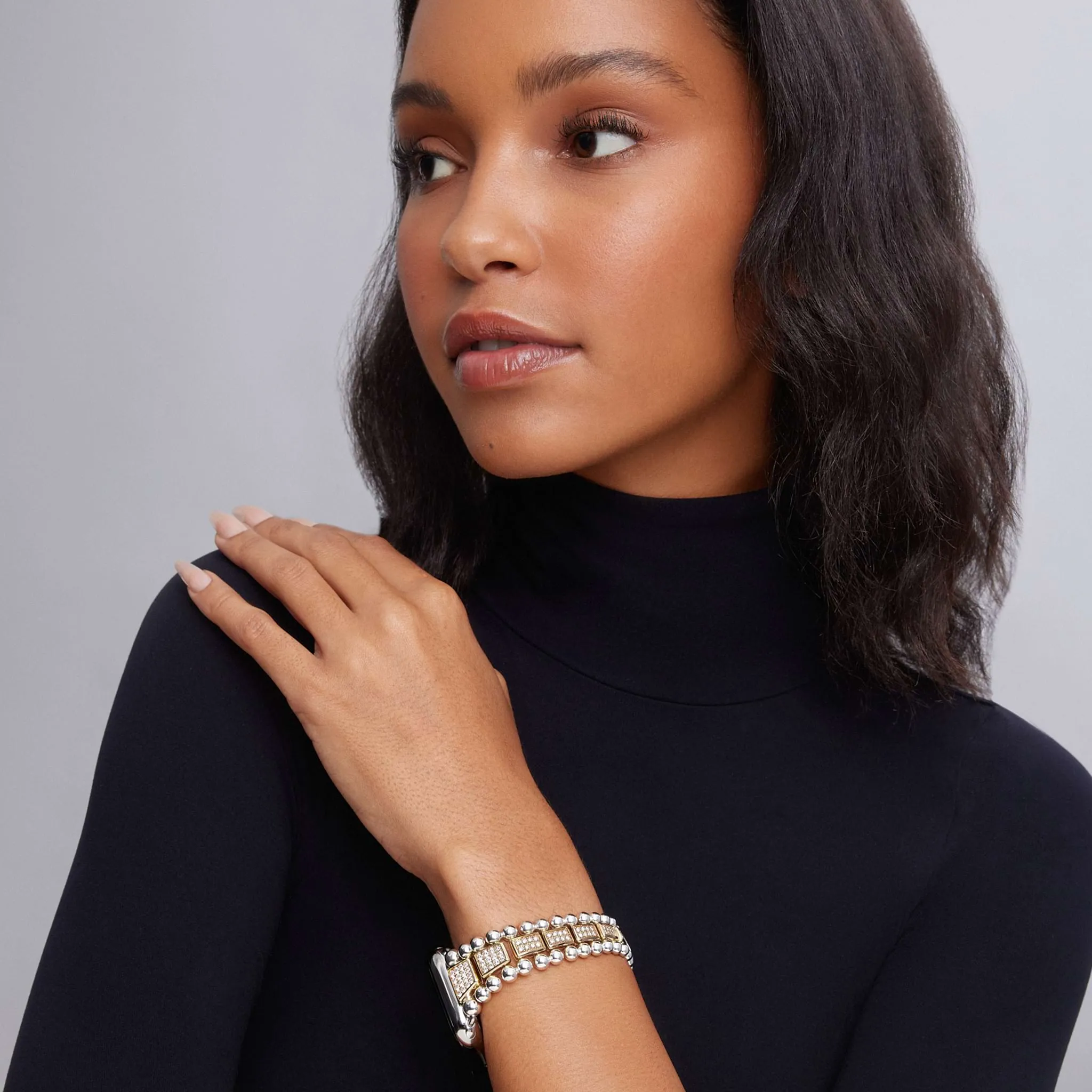 Smart Caviar 18K Gold and Sterling Silver Full Diamond Watch Bracelet-42-49mm sold by LAGOS product image thumbnail 2