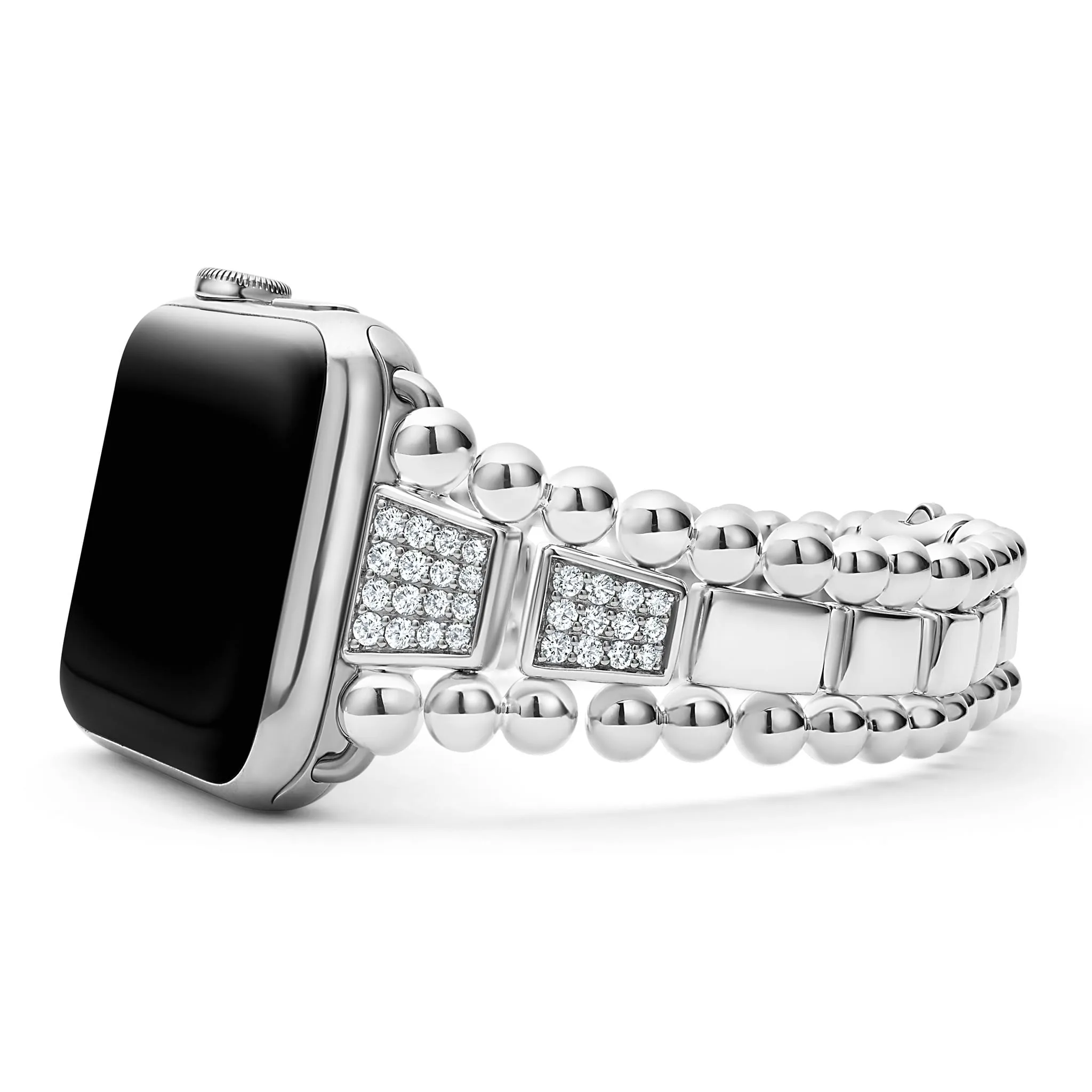 Smart Caviar Sterling Silver Half Diamond Watch Bracelet-42-49mm sold by LAGOS