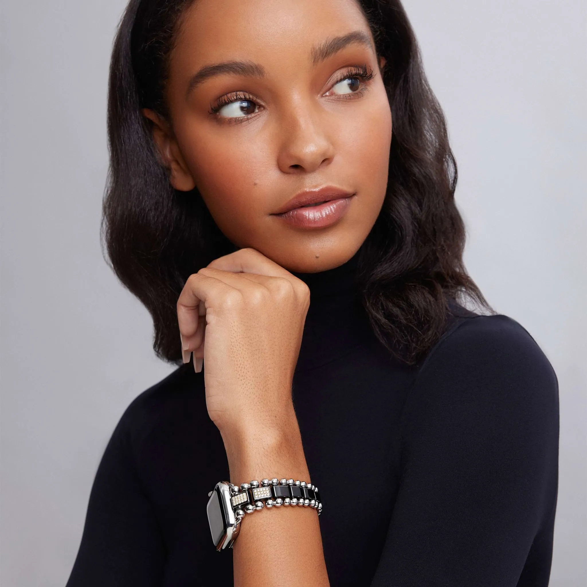 Smart Caviar Black Ceramic Half Diamond Watch Bracelet-38-45mm sold by LAGOS product image thumbnail 2