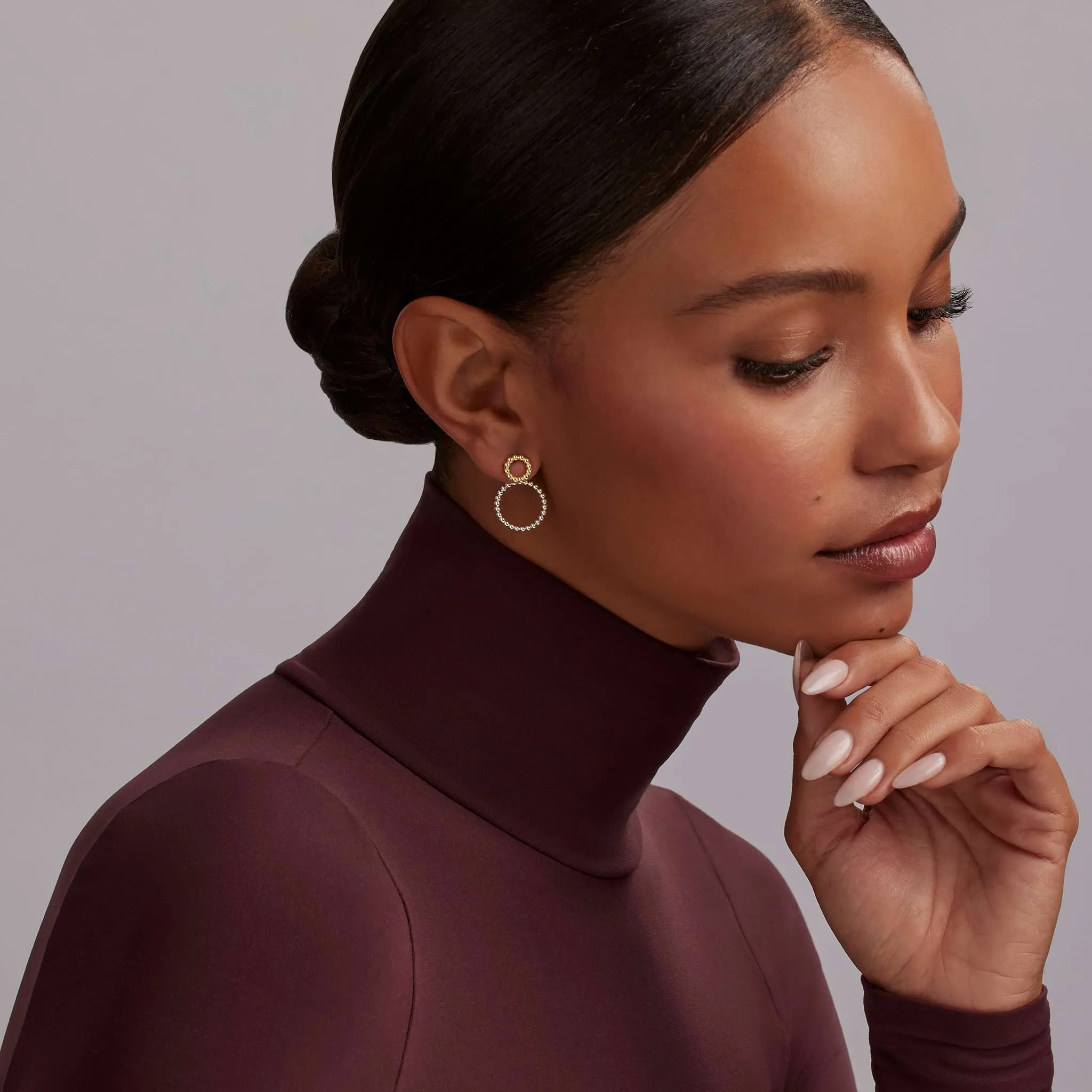 Signature Caviar Two-Tone Circle Drop Earrings sold by LAGOS product image thumbnail 2