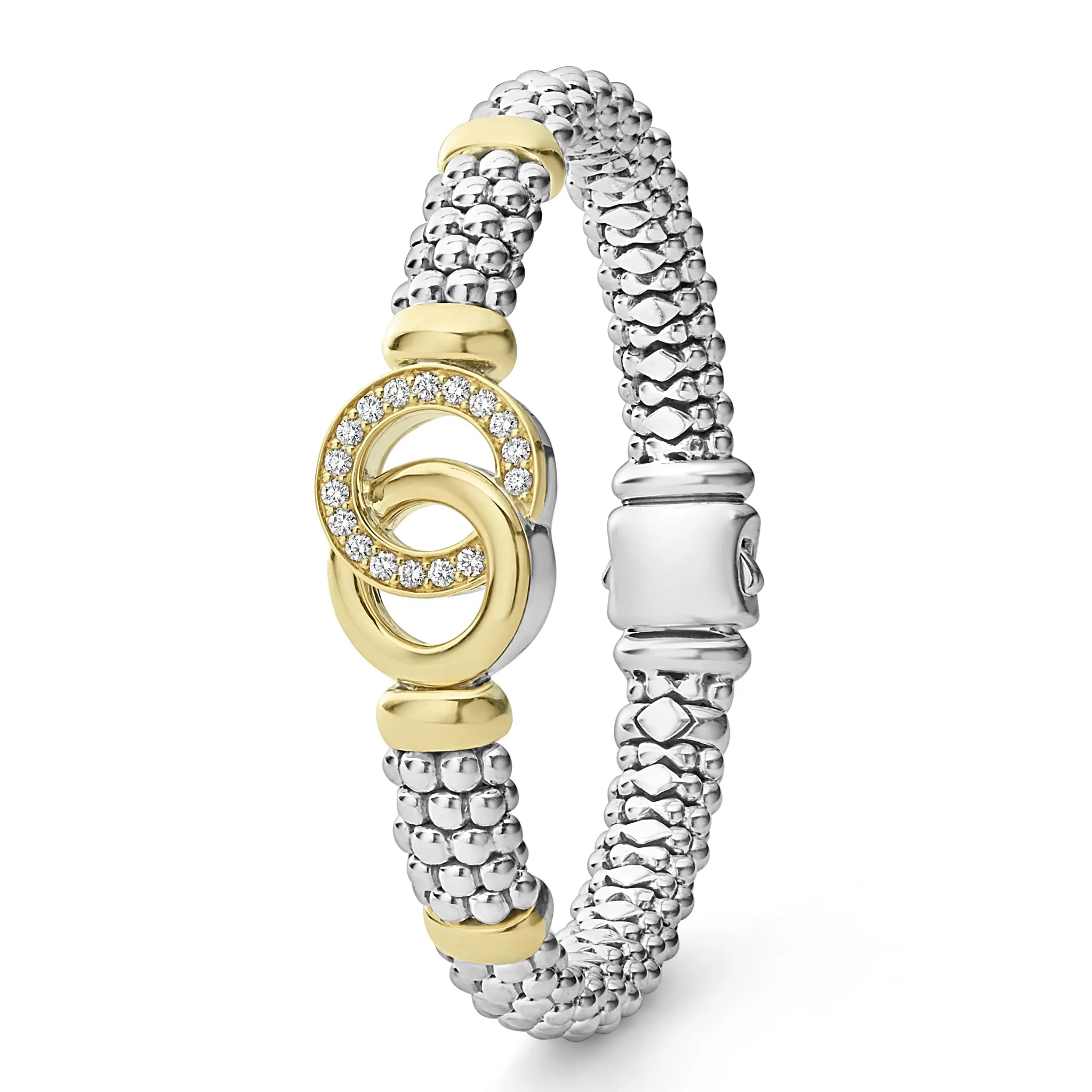 Signature Caviar Two-Tone Interlocking Diamond Caviar Bracelet | 9mm sold by LAGOS product image thumbnail 5