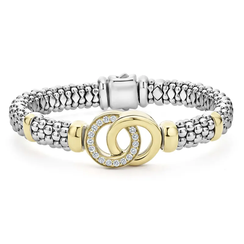 Signature Caviar Two-Tone Interlocking Diamond Caviar Bracelet | 9mm sold by LAGOS