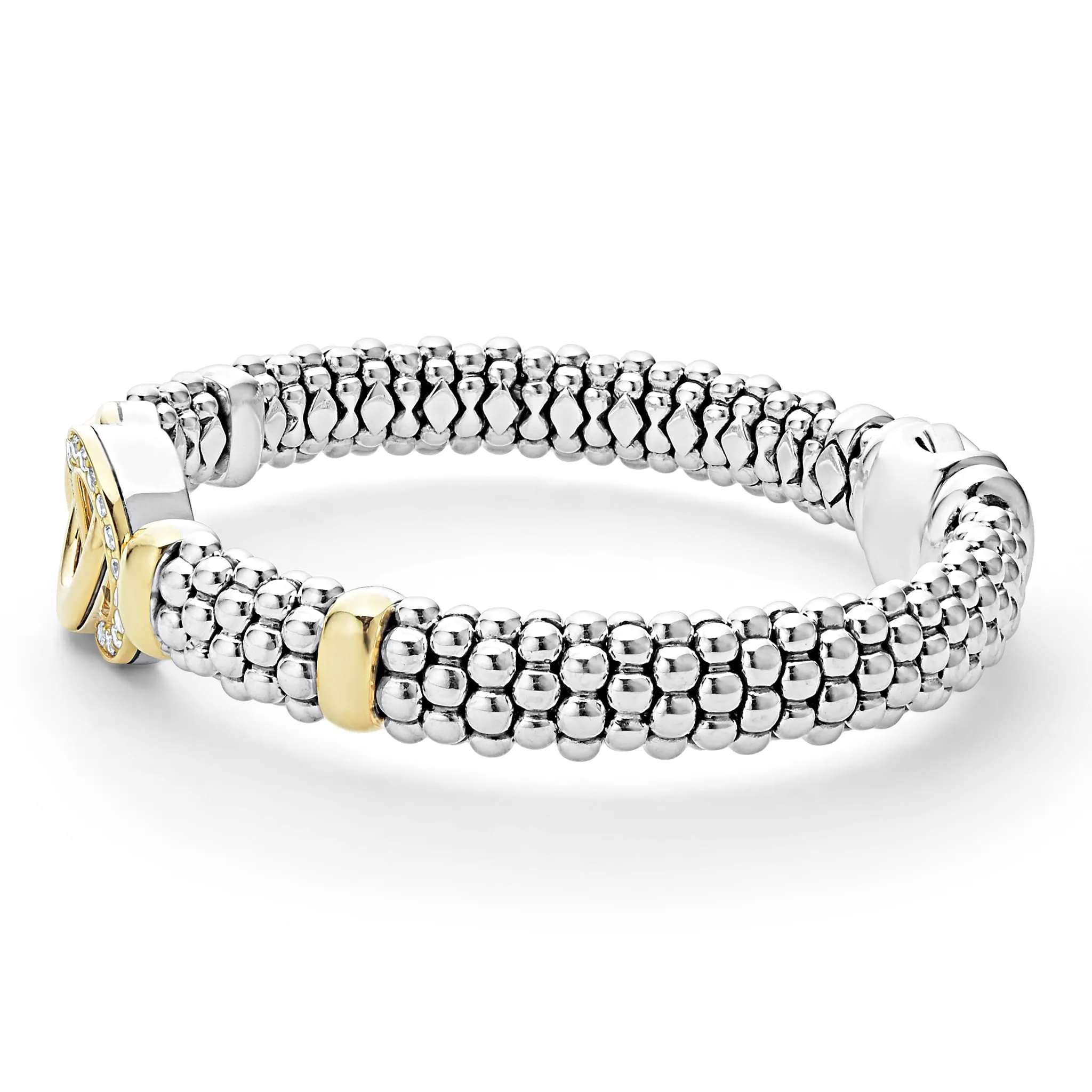 Signature Caviar Two-Tone Interlocking Diamond Caviar Bracelet | 9mm sold by LAGOS product image thumbnail 3