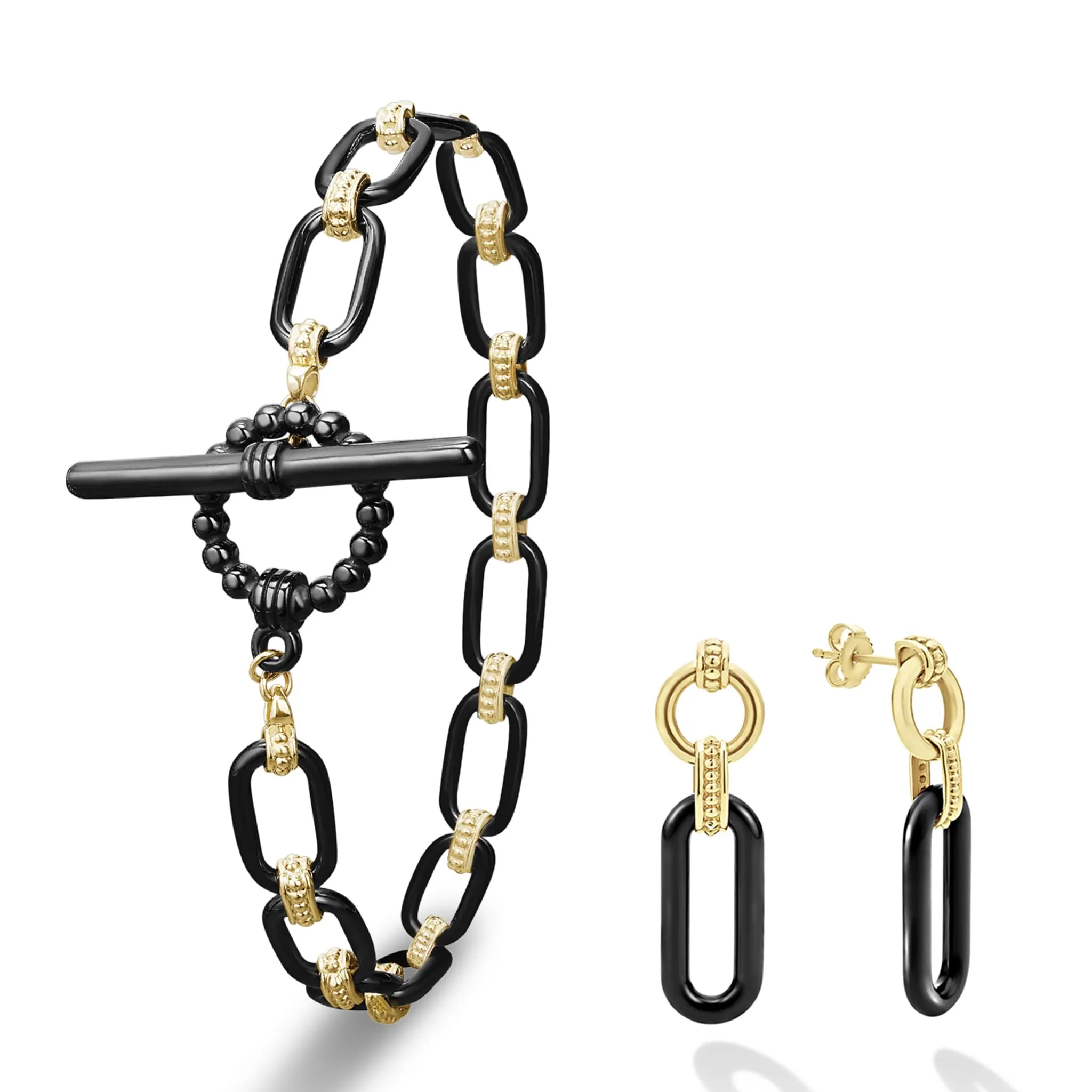 Signature Caviar 18K Gold and Black Ceramic Link Gift Set sold by LAGOS