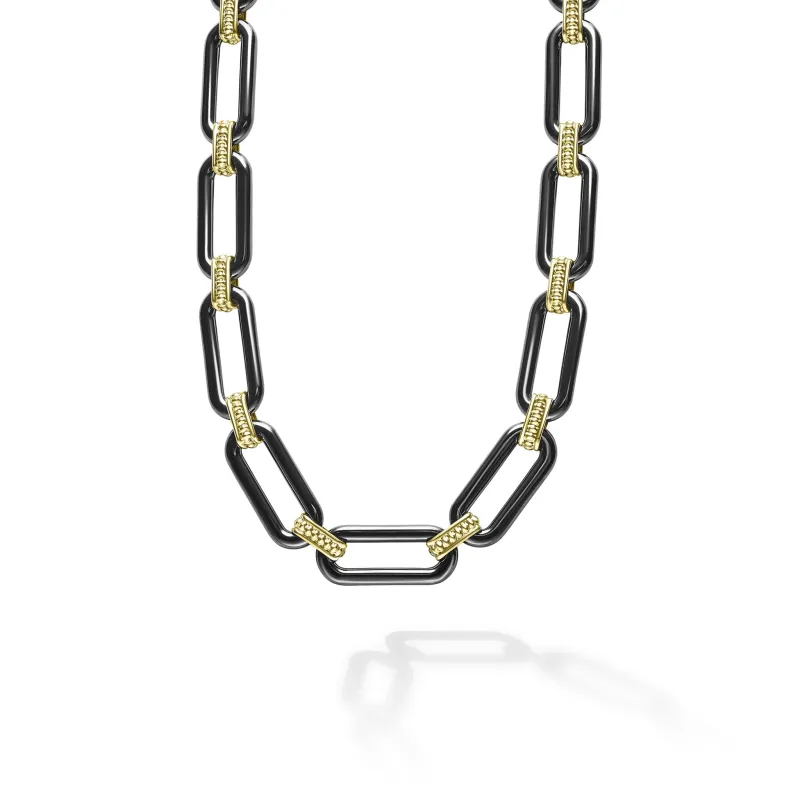 Signature Caviar 18K Gold and Black Ceramic Link Necklace | 9mm sold by LAGOS
