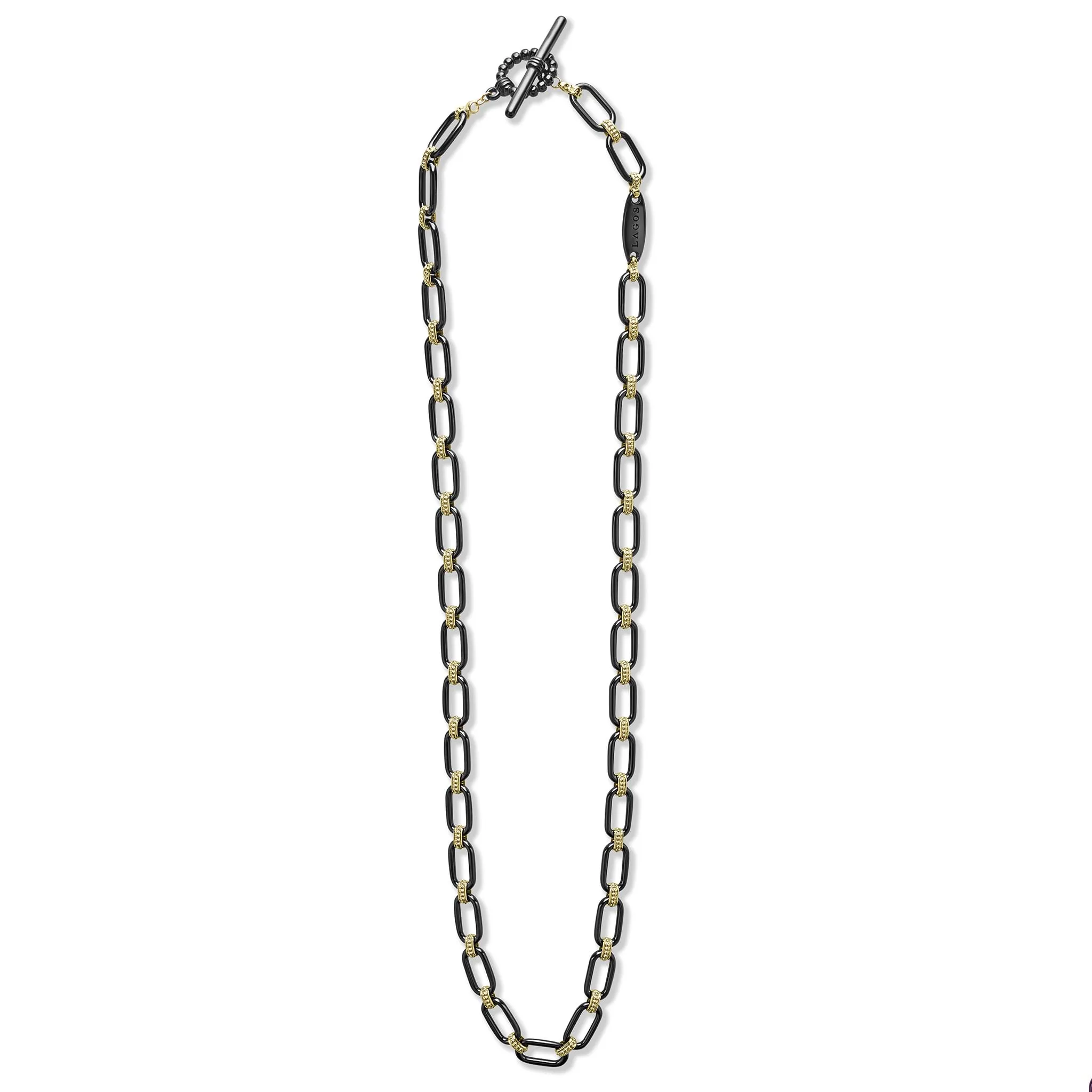 Signature Caviar 18K Gold and Black Ceramic Link Necklace | 6mm sold by LAGOS product image thumbnail 3