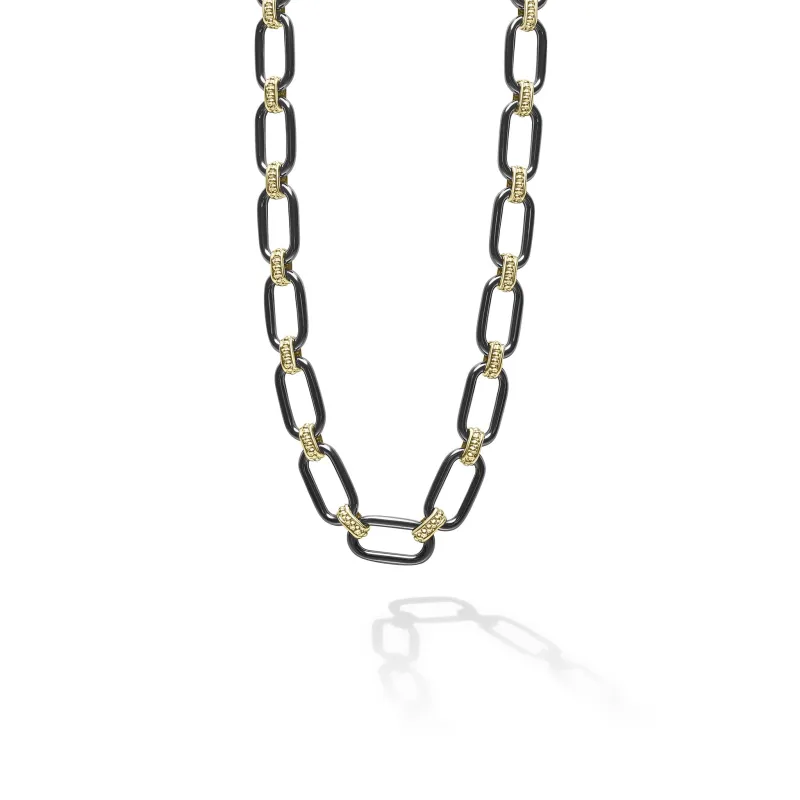 Signature Caviar 18K Gold and Black Ceramic Link Necklace | 6mm sold by LAGOS