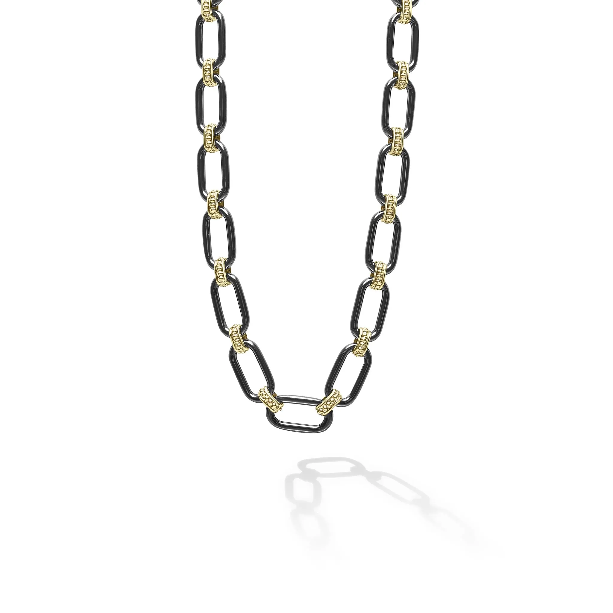 Signature Caviar 18K Gold and Black Ceramic Link Necklace | 6mm sold by LAGOS