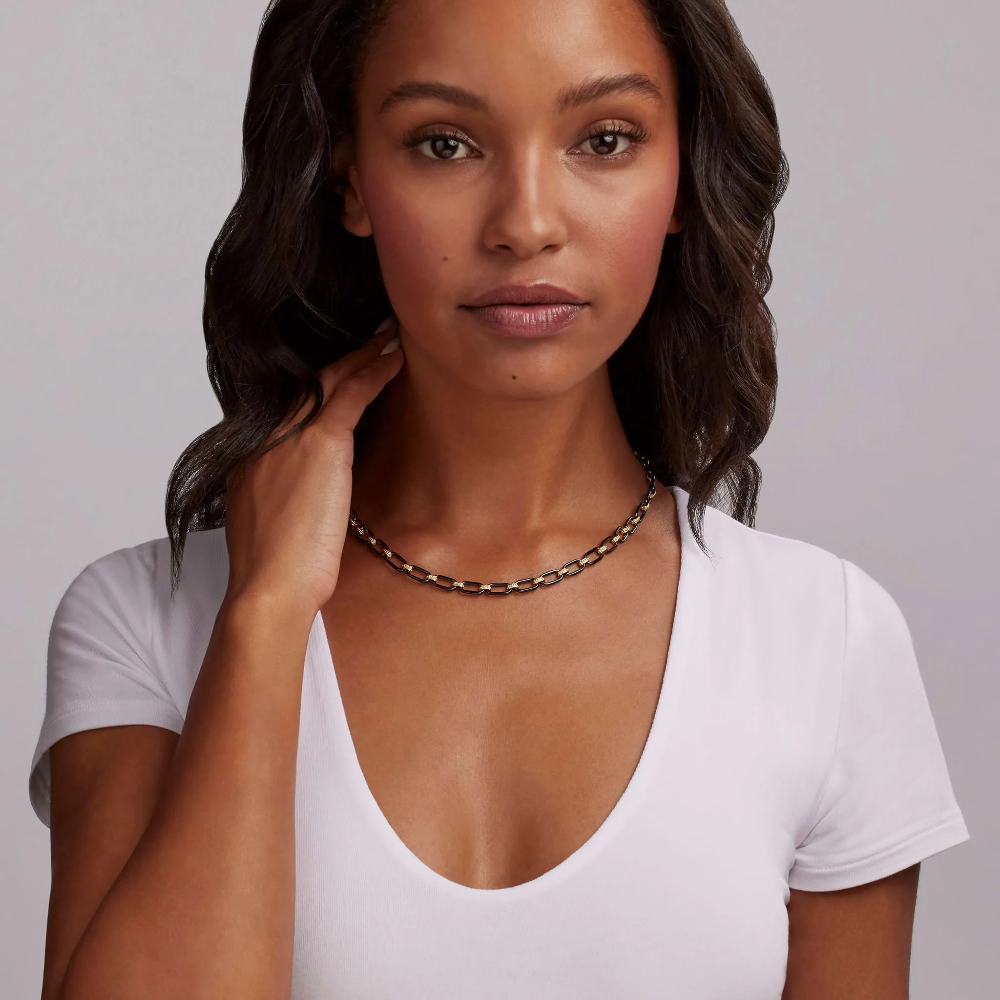 Signature Caviar 18K Gold and Black Ceramic Link Necklace | 6mm sold by LAGOS product image thumbnail 2