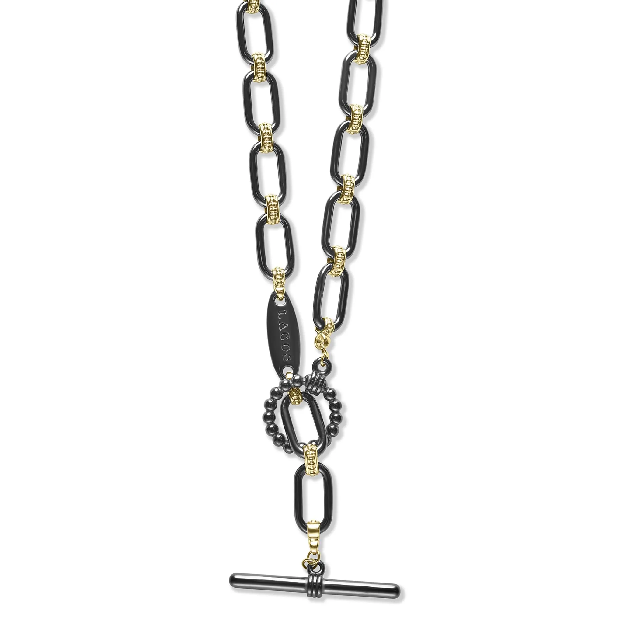 Signature Caviar 18K Gold and Black Ceramic Link Necklace | 6mm sold by LAGOS product image thumbnail 5