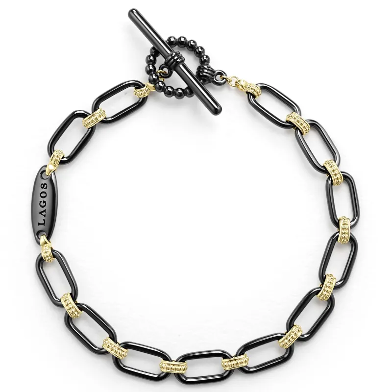 Signature Caviar 18K Gold and Black Ceramic Link Bracelet | 6mm sold by LAGOS