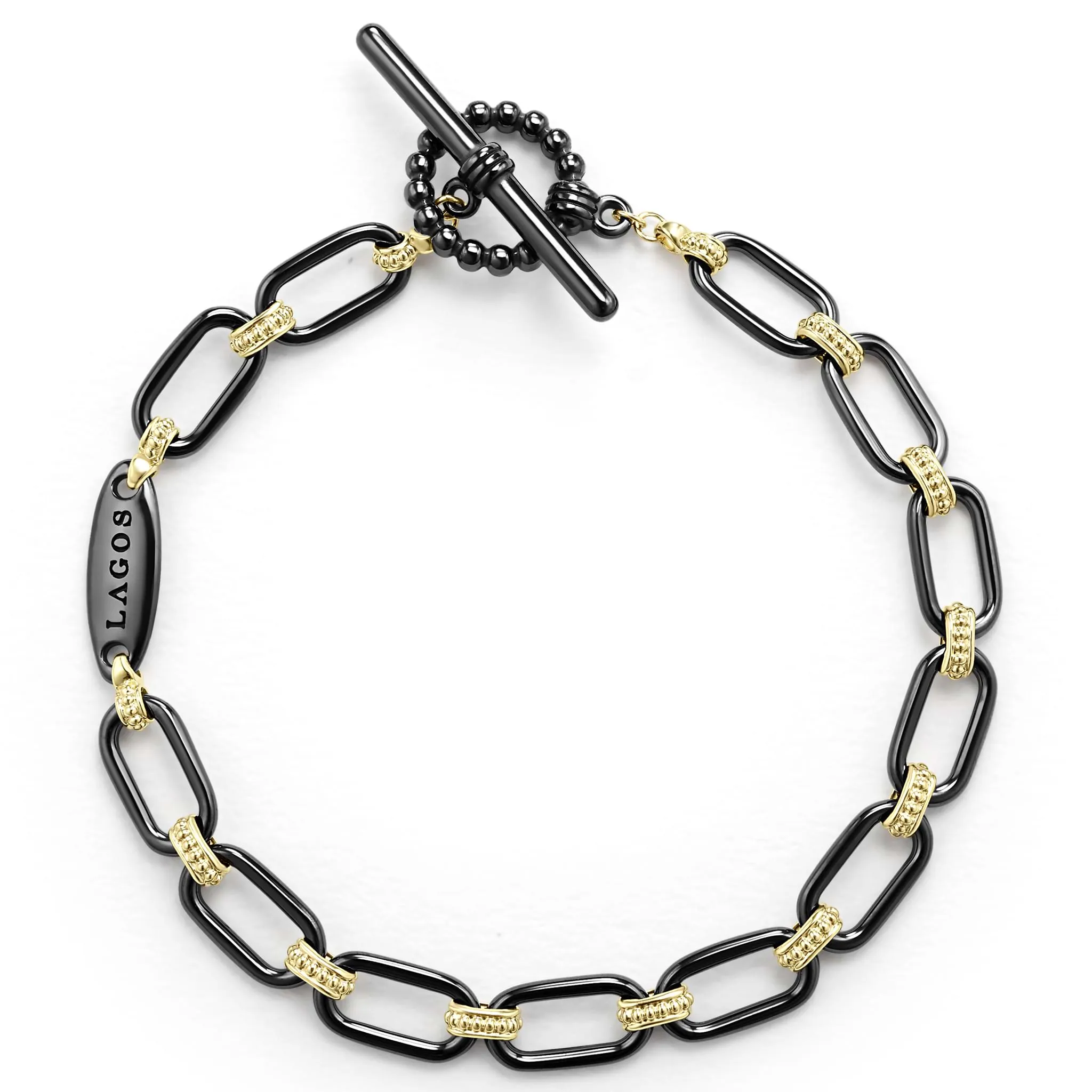 Signature Caviar 18K Gold and Black Ceramic Link Bracelet | 6mm sold by LAGOS