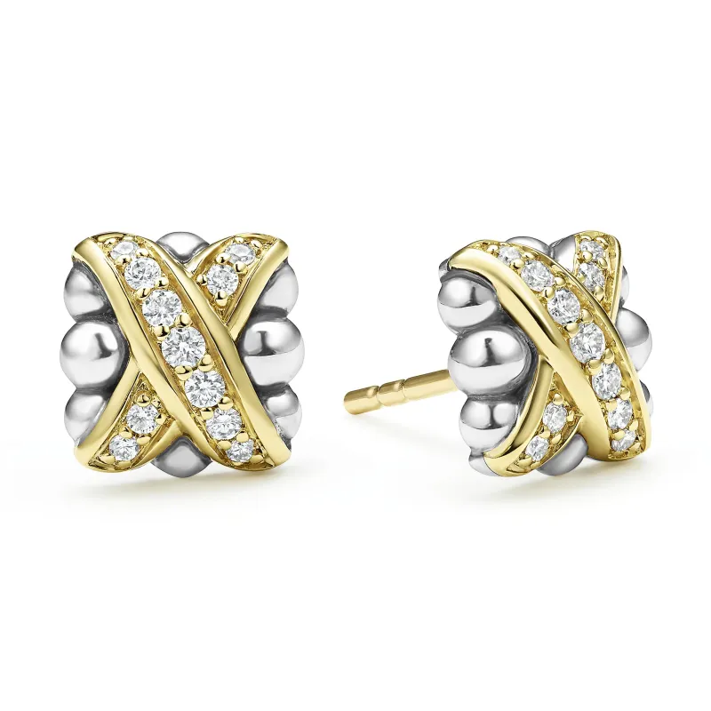 Embrace Two-Tone X Diamond Stud Earrings sold by LAGOS